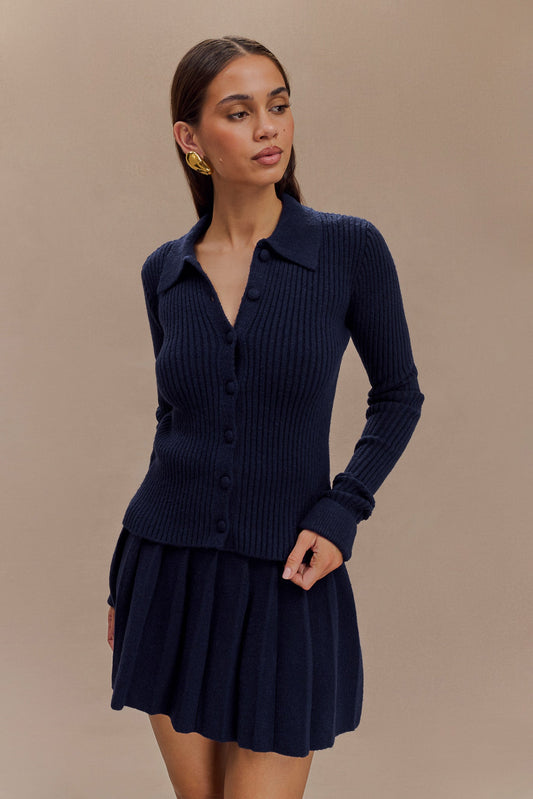 Erin Long Sleeve Button Cardigan - Navy