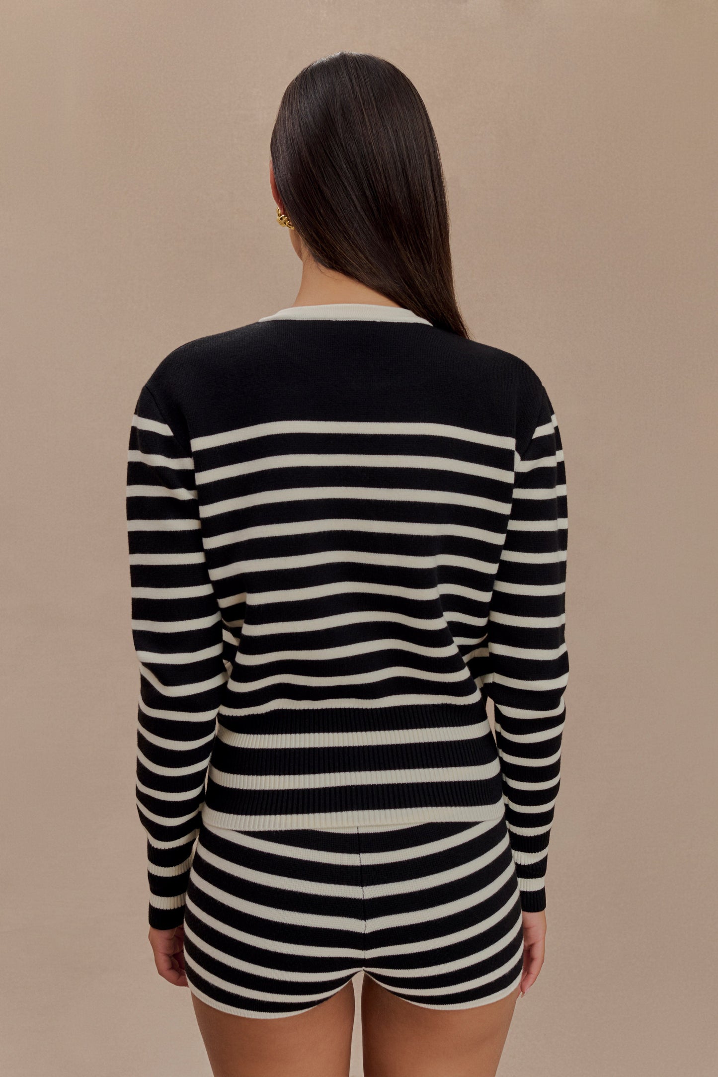 Talia Stripe Knit Cardigan - Black/White