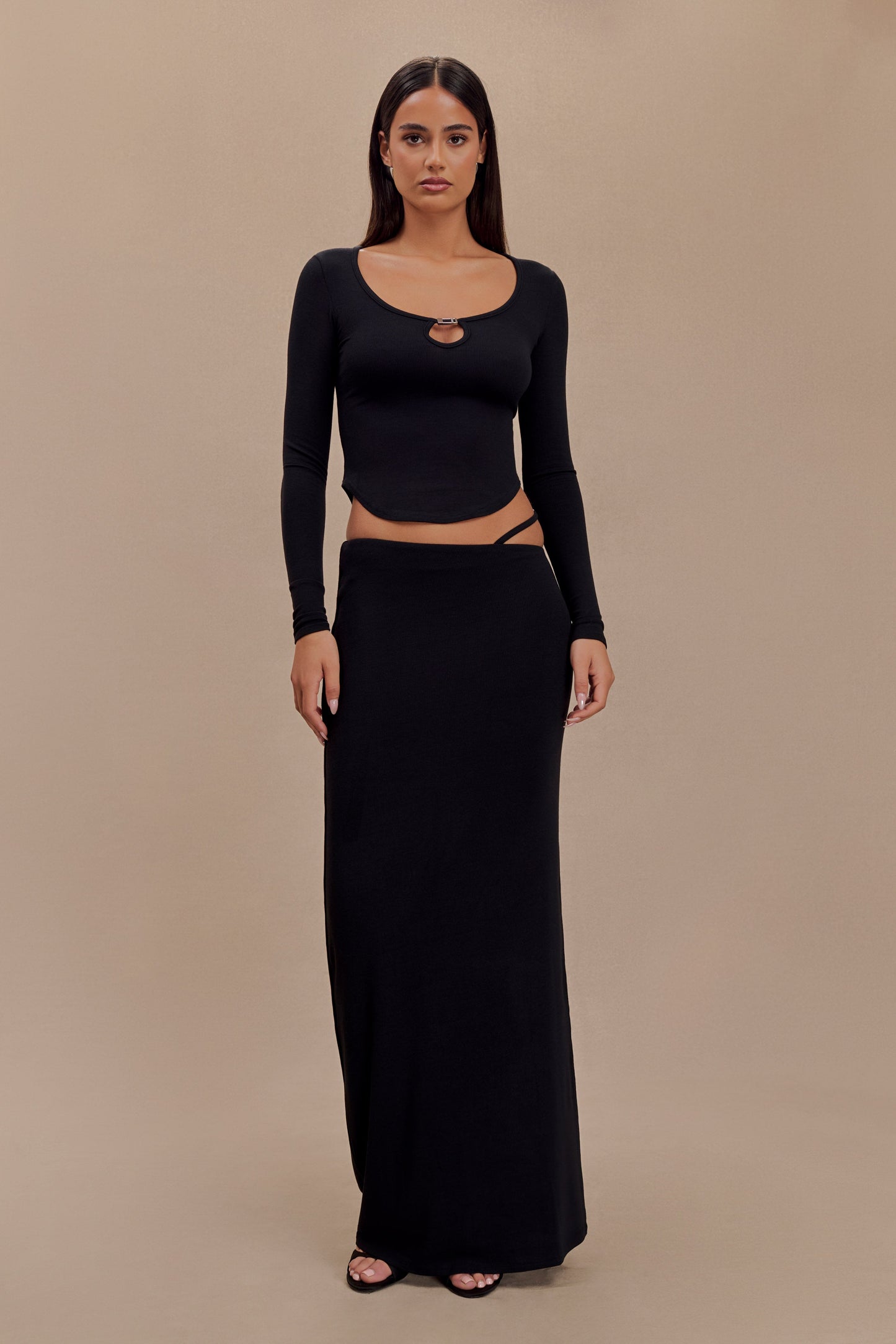 Natalia Modal Buckle Maxi Skirt - Black