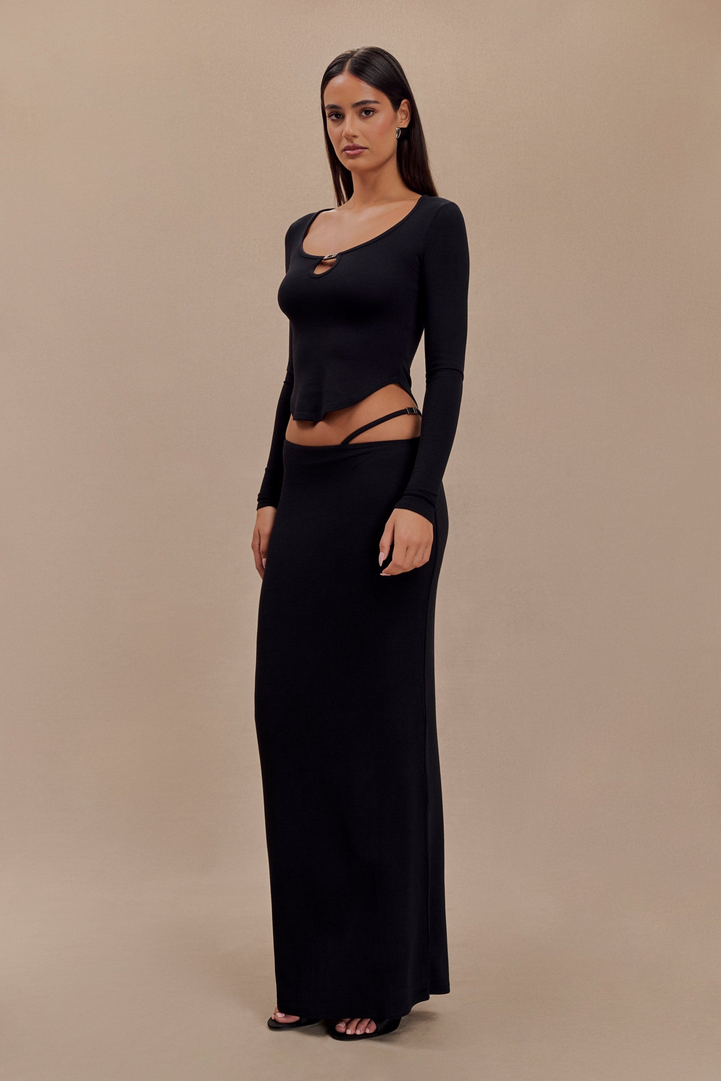 Natalia Modal Buckle Maxi Skirt - Black