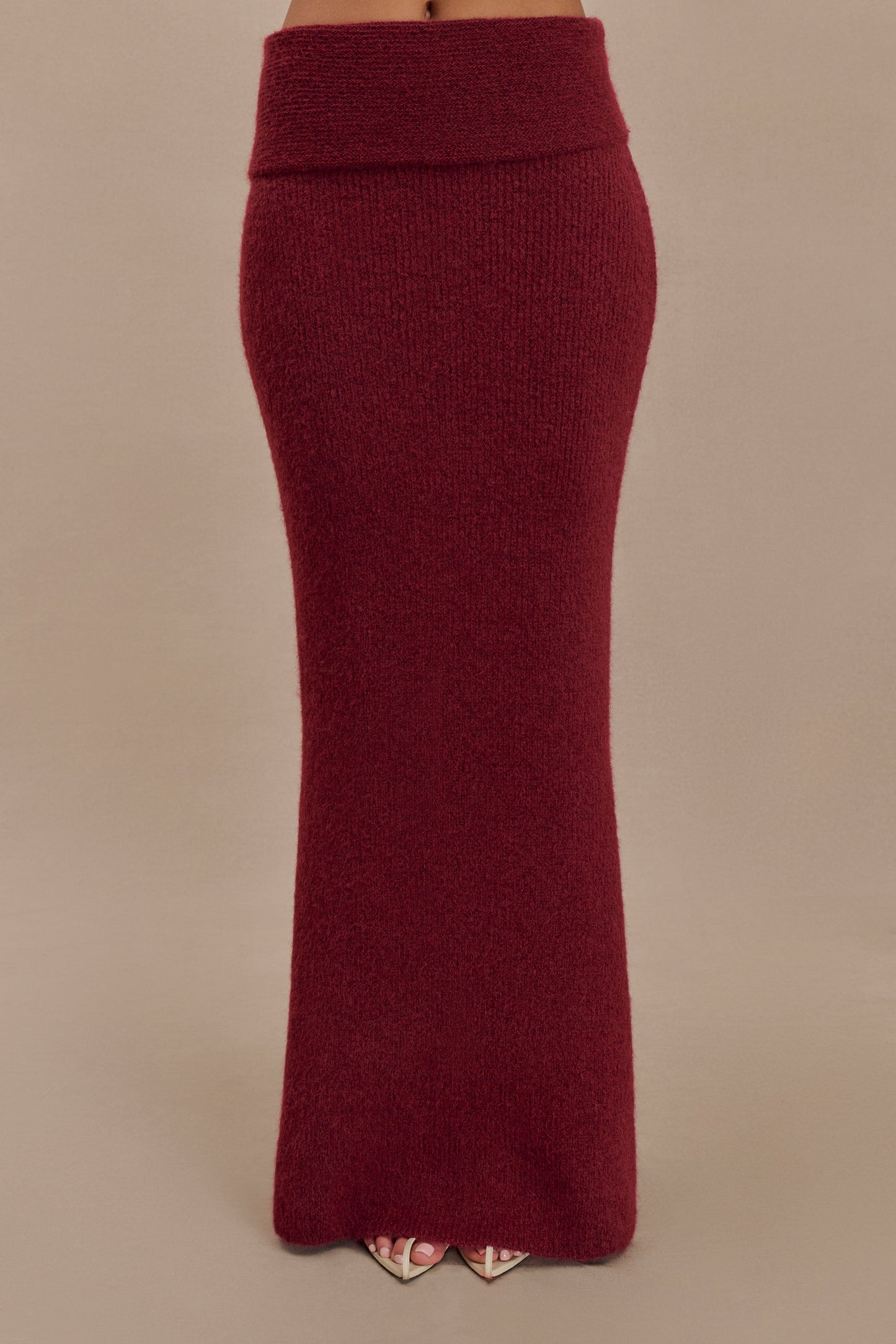 Charlotte Knit Maxi Skirt With Overlay - Merlot