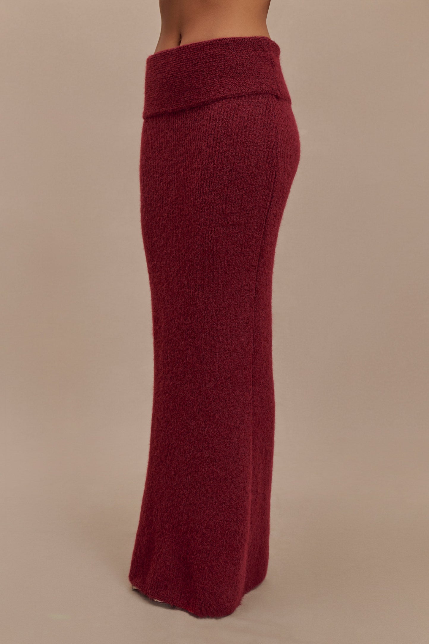 Charlotte Knit Maxi Skirt With Overlay - Merlot