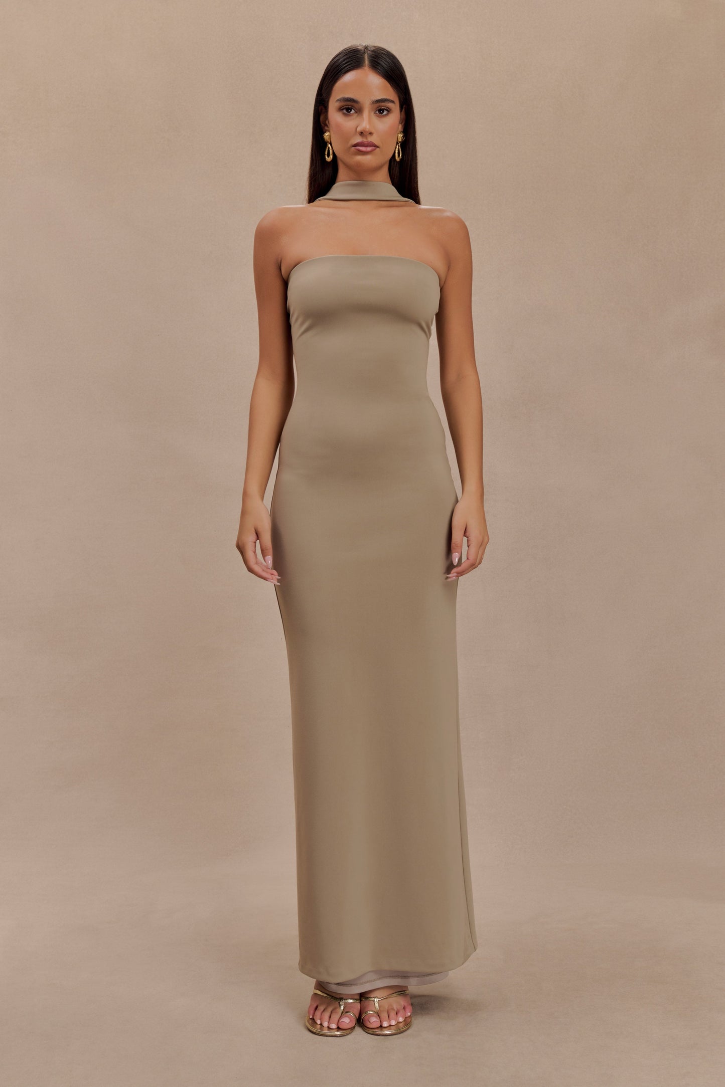 Velma Halter Collar Maxi Dress - Mushroom