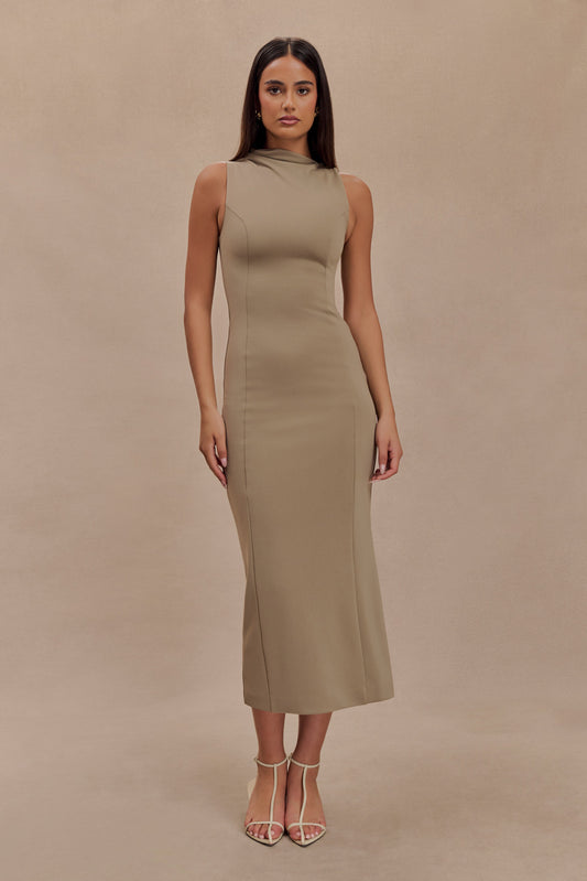 Taylor Draped Stretch Crepe Maxi Dress - Mushroom