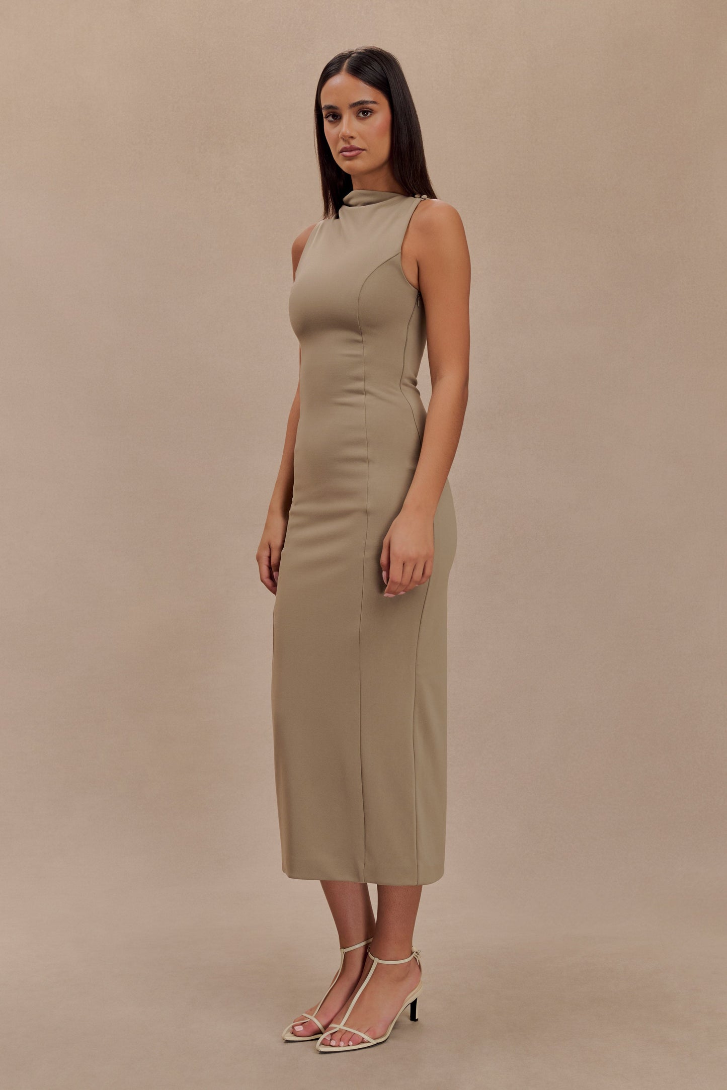 Taylor Draped Stretch Crepe Maxi Dress - Mushroom