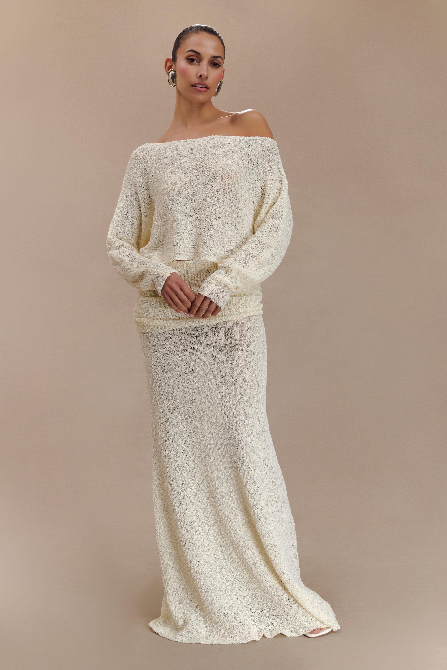 Petra Ruched Knit Maxi Skirt - Ivory