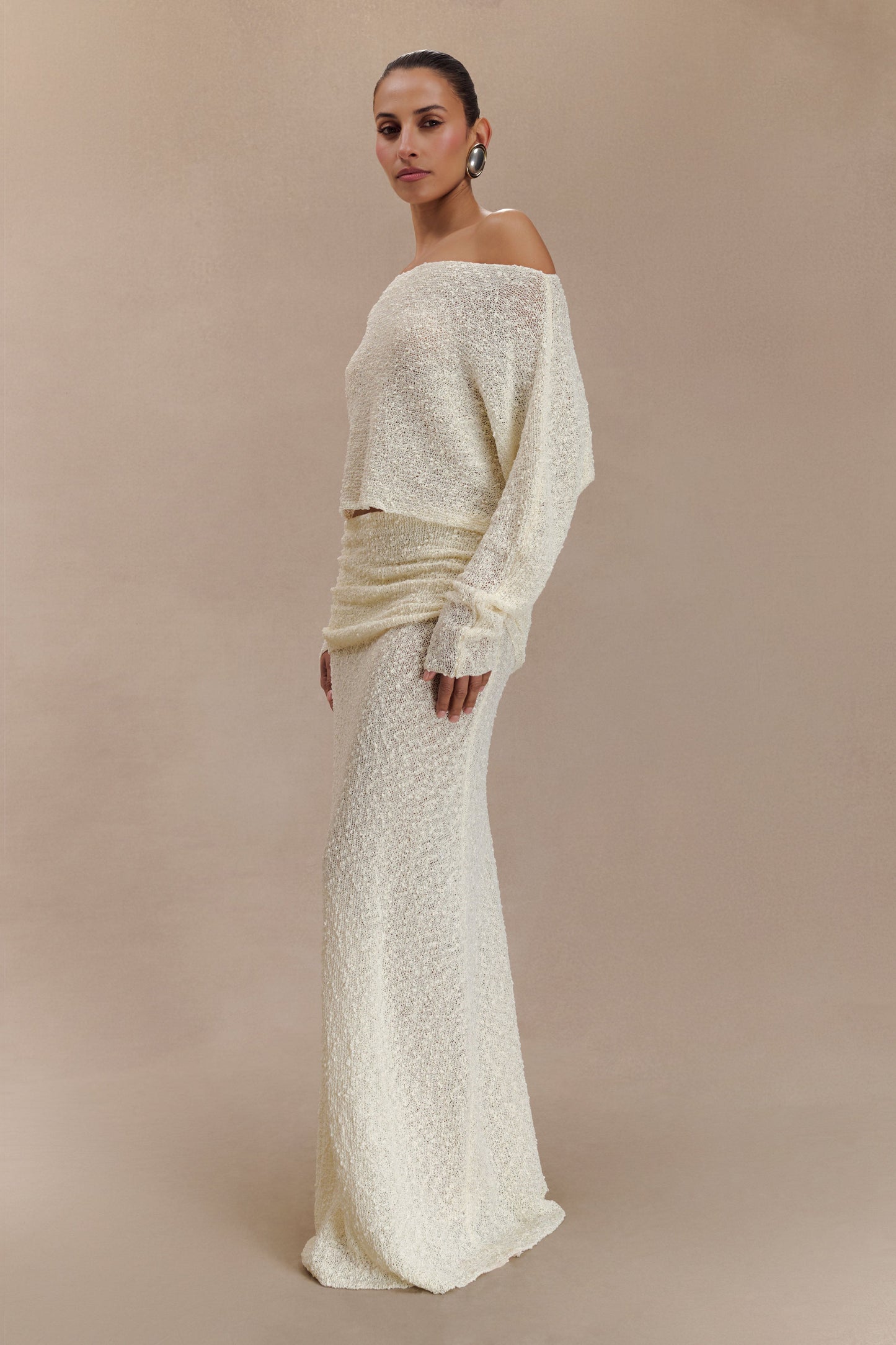 Petra Ruched Knit Maxi Skirt - Ivory