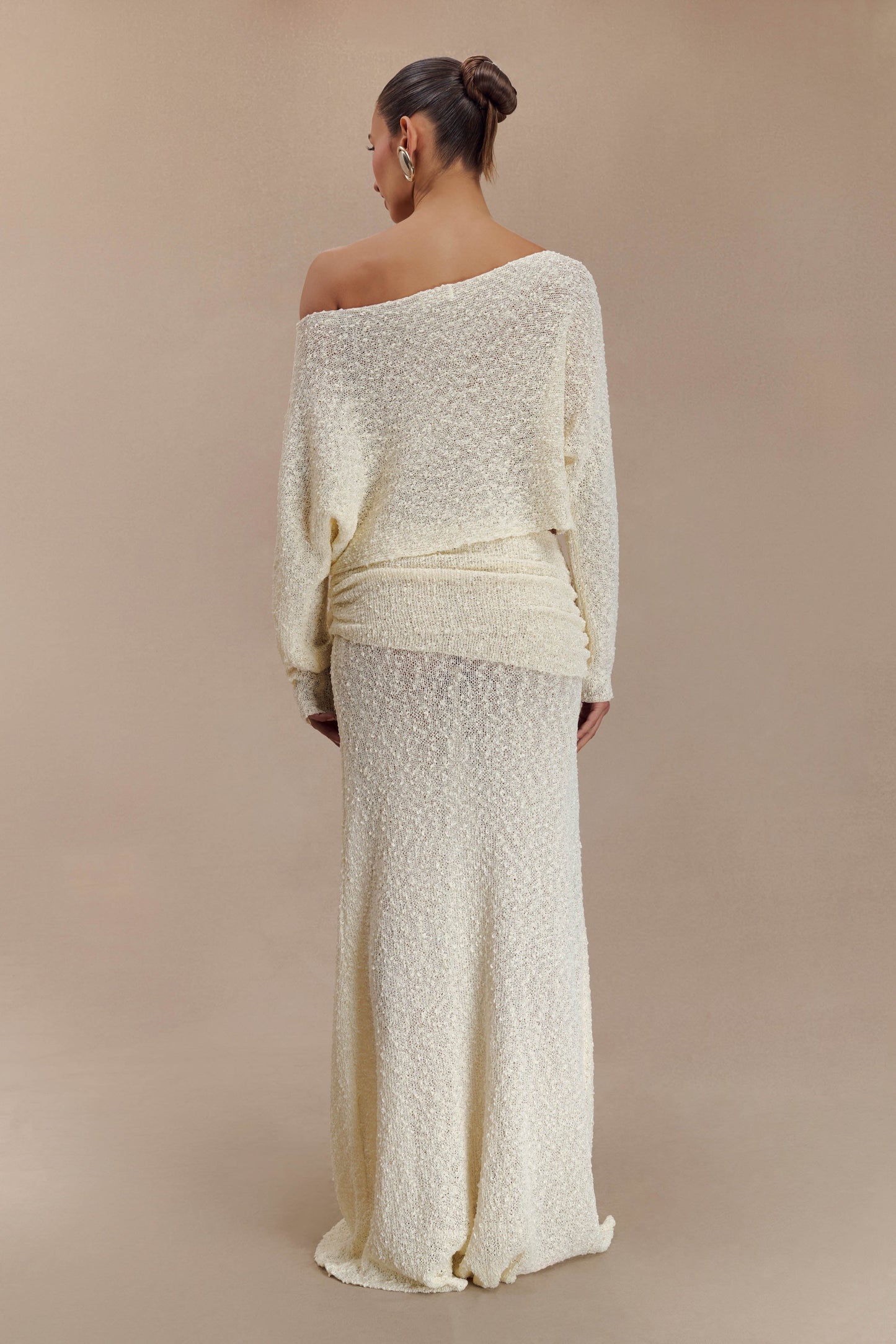 Petra Ruched Knit Maxi Skirt - Ivory