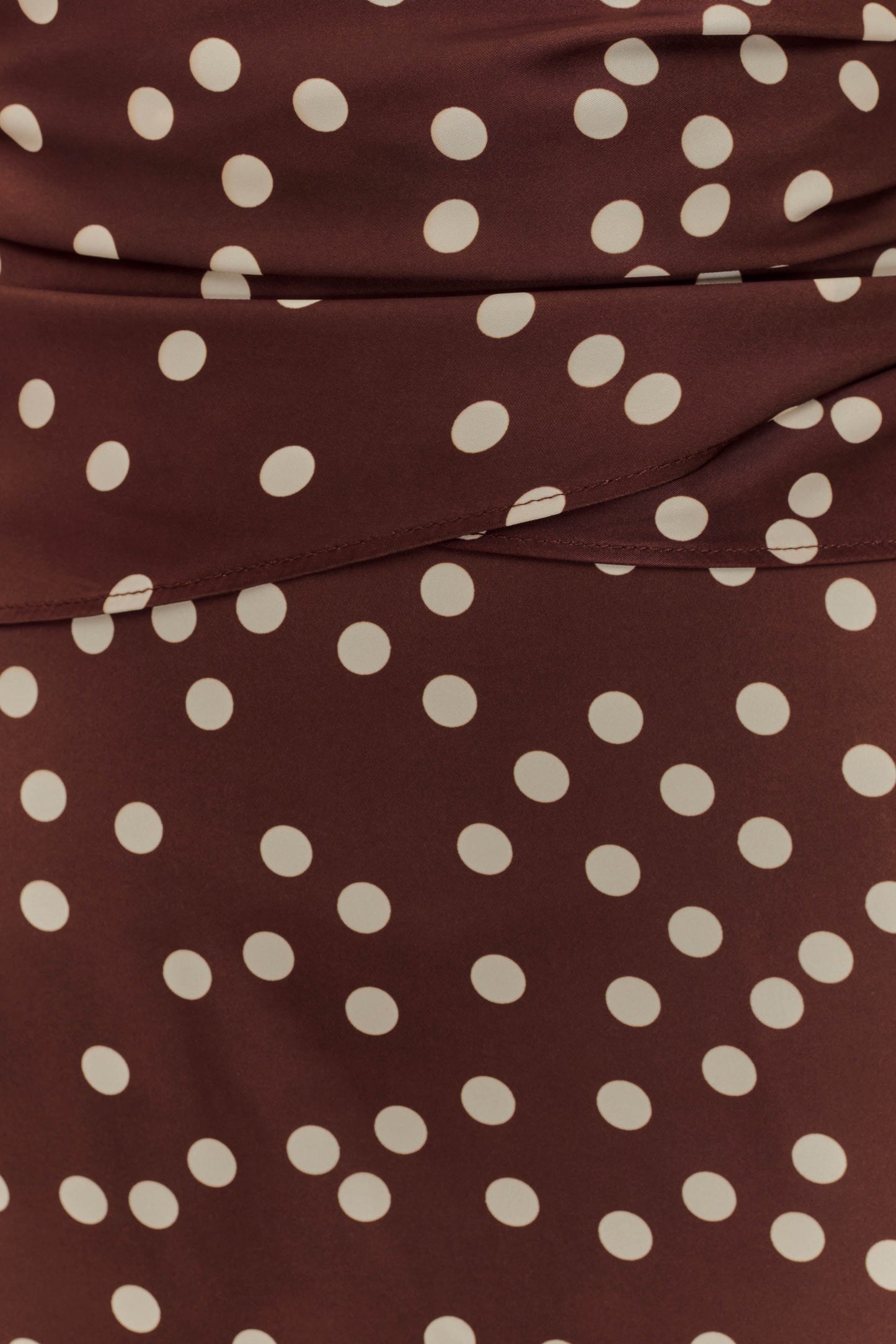 Marguerite Satin Halter Midi Dress - Brown Polka Dot Print