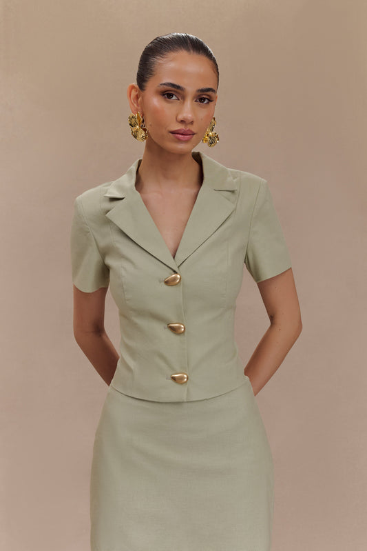 Ciara Linen Jacket - Basil