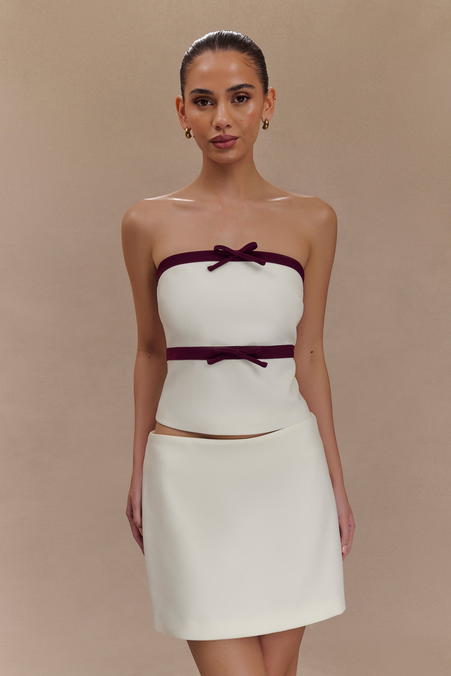 Aisha Strapless Suiting Top With Contrast Bows - Ivory