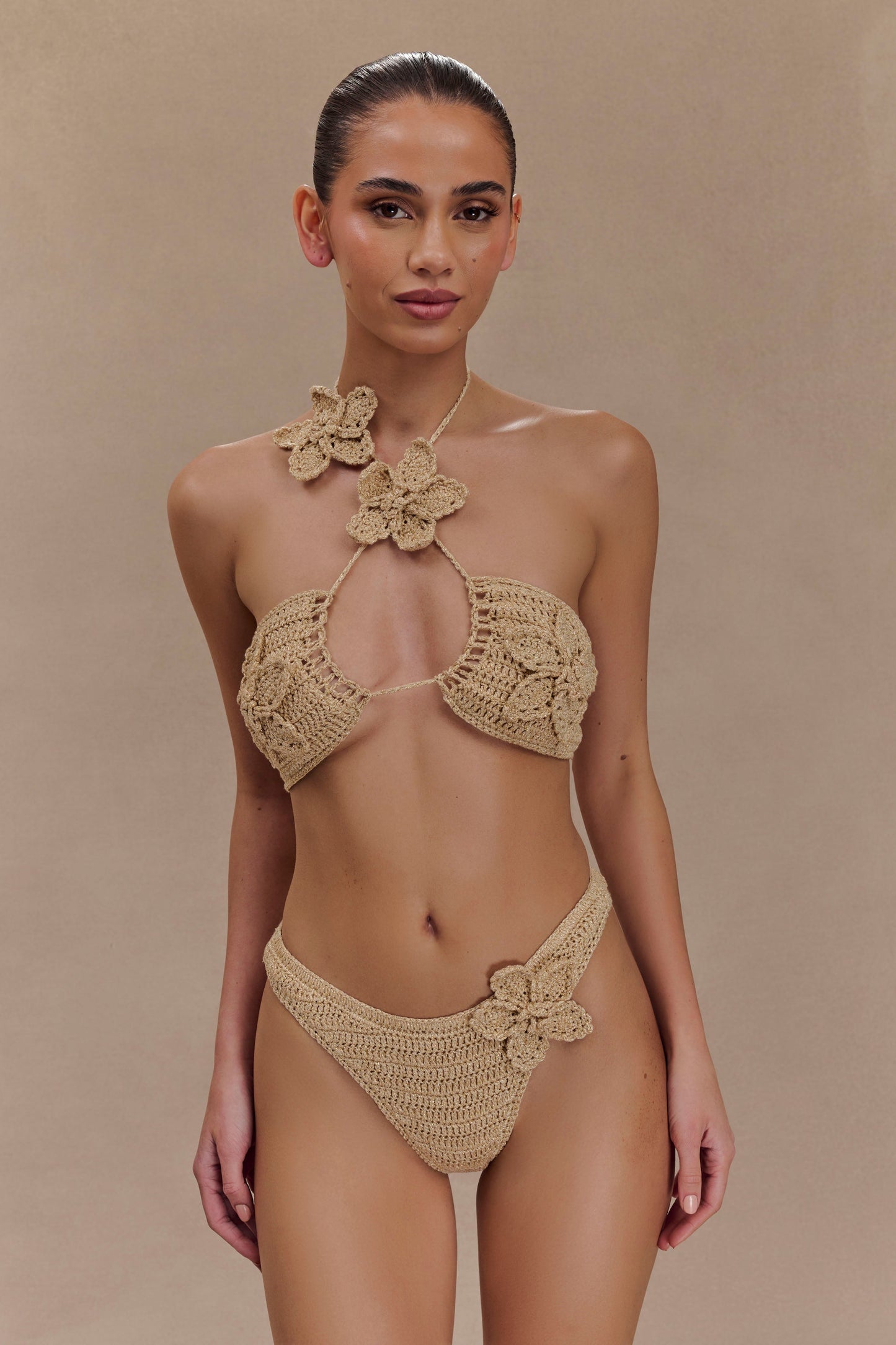 River Floral Crochet Bikini Top - Gold