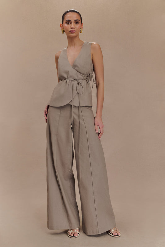 Brandi Linen Straight Leg Pant - Pebble