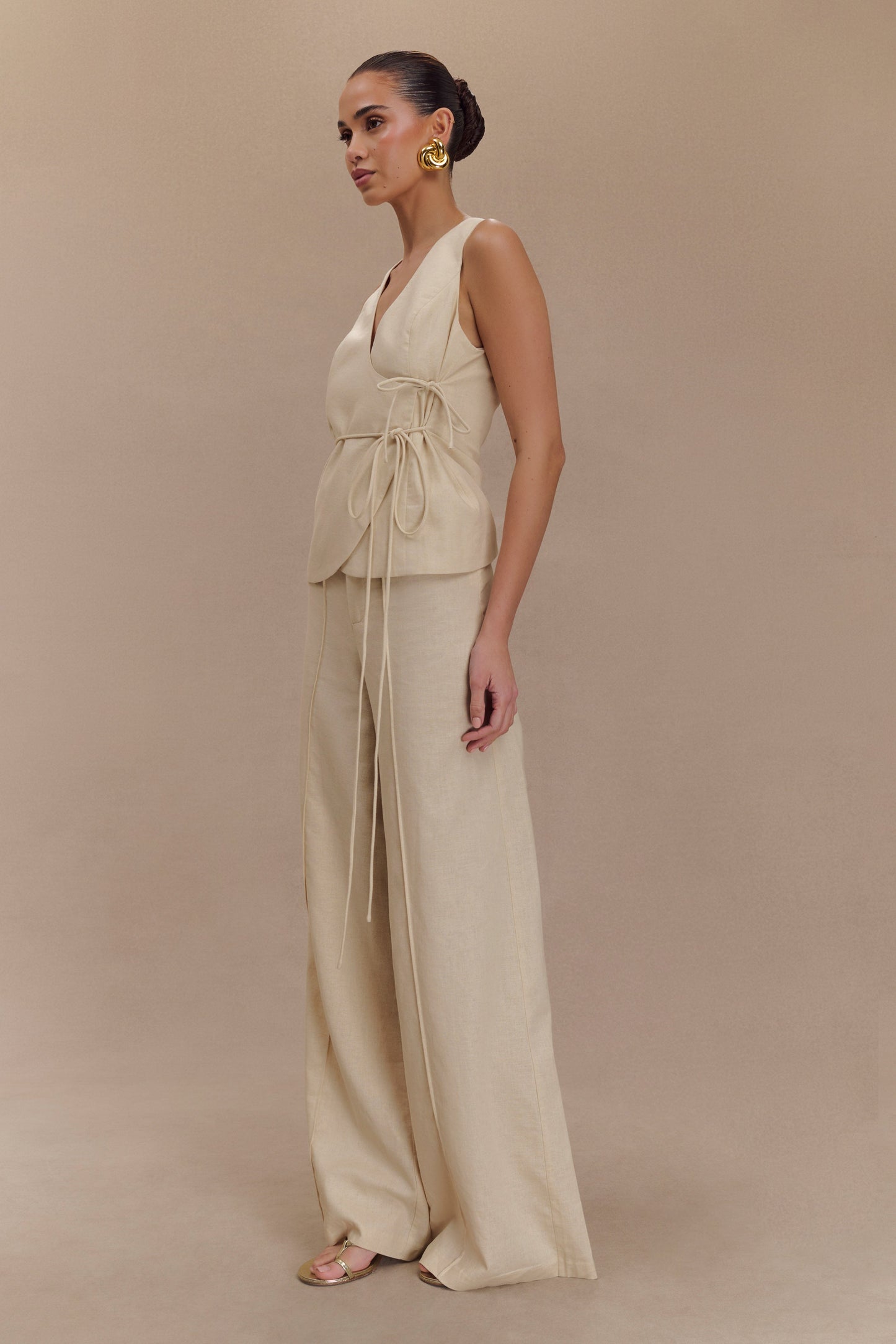 Brandi Linen Straight Leg Pant - Wheat Marle