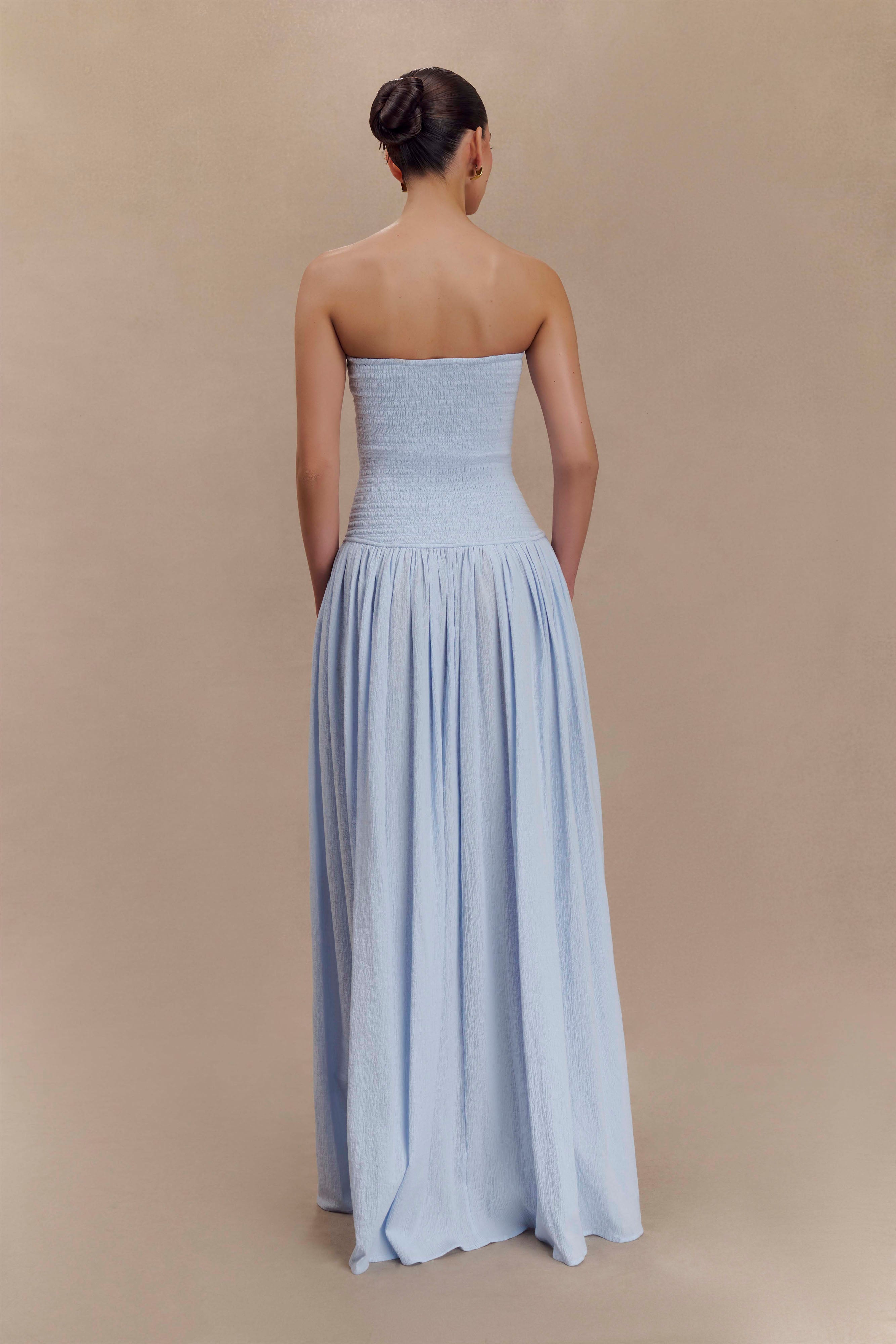 Maureen Cotton Shirring Maxi Dress Powder Blue MESHKI