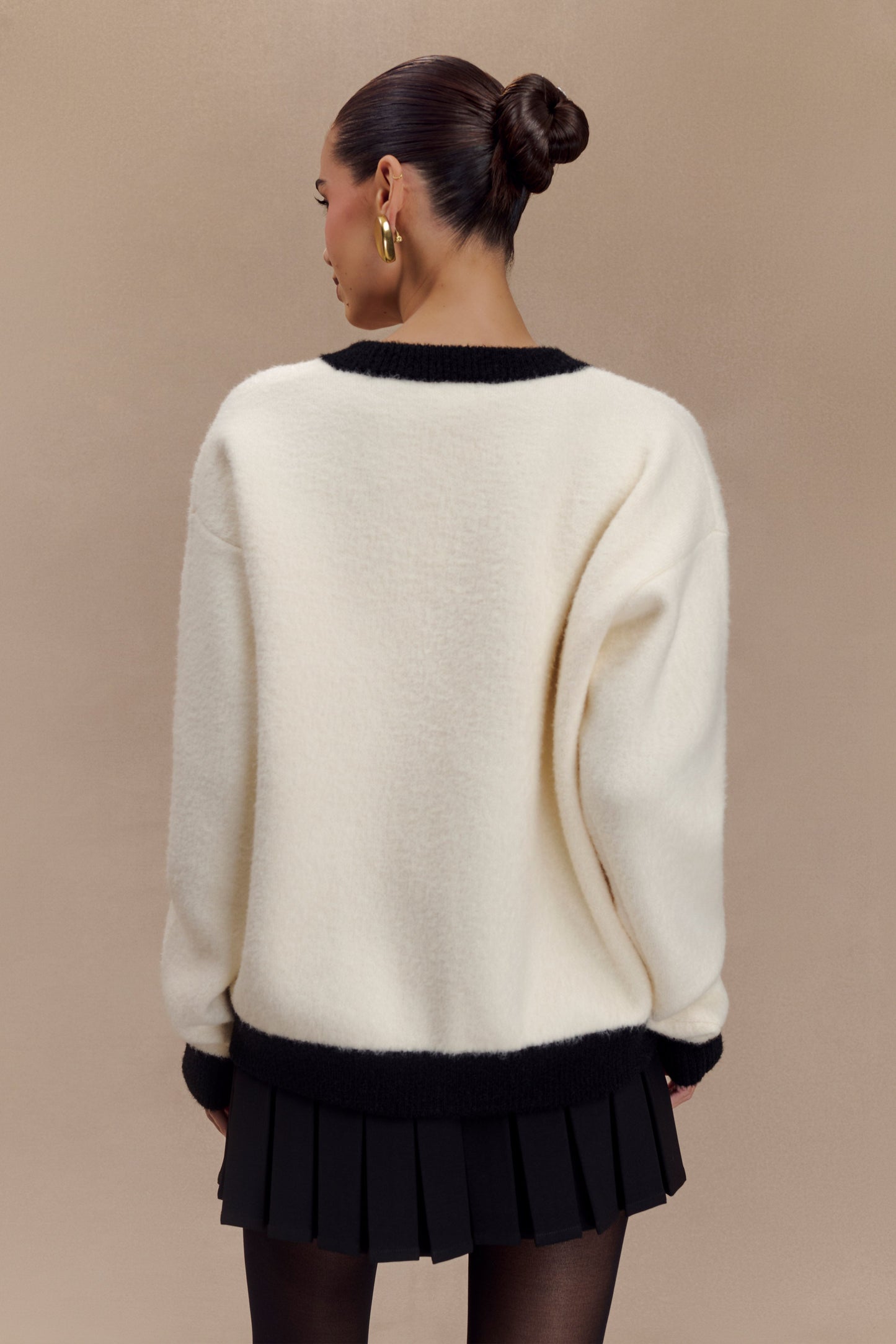 Evangeline Oversized Knit Cardigan - Black/White