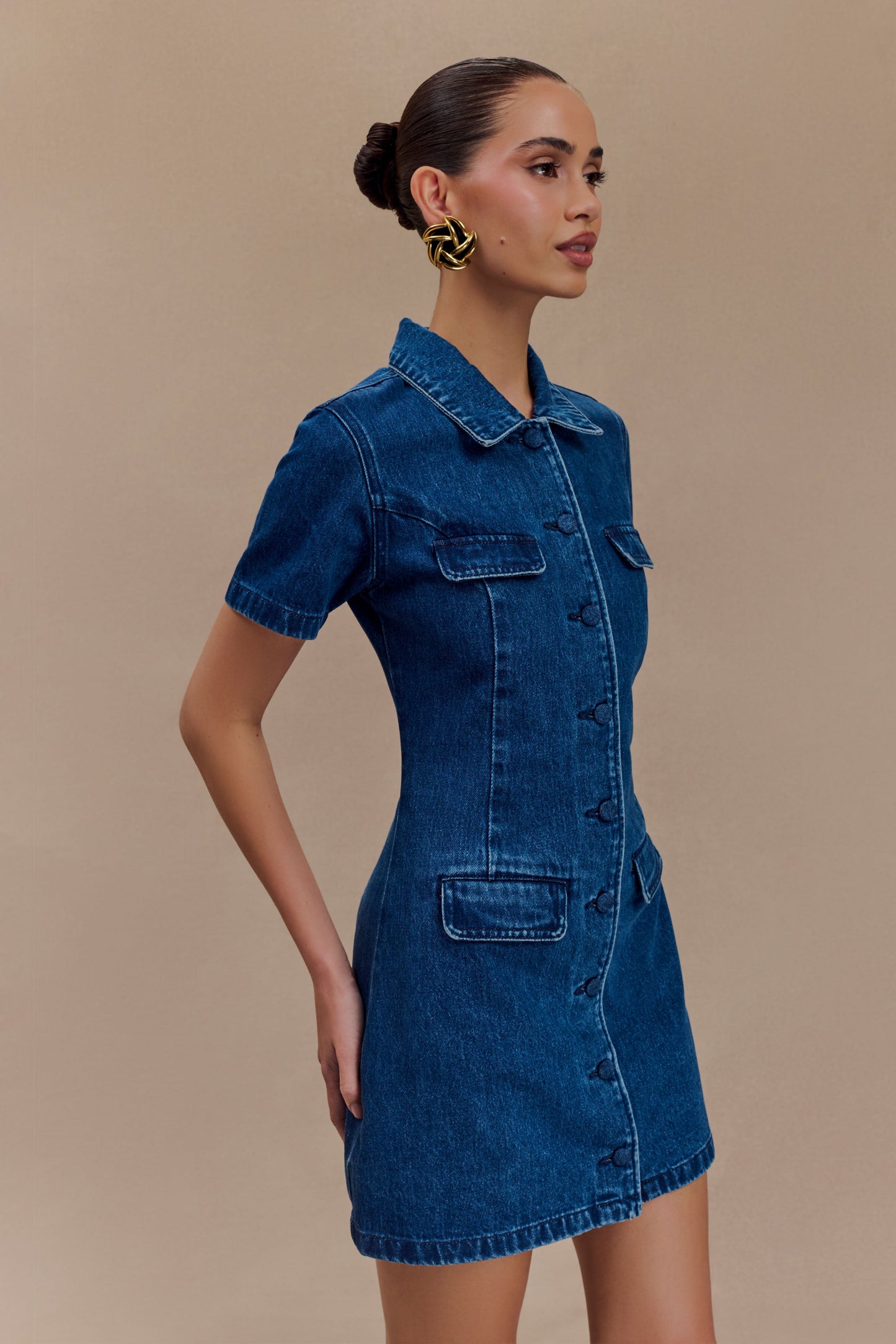 Leighton Denim Button Down Mini Dress - Dark Blue