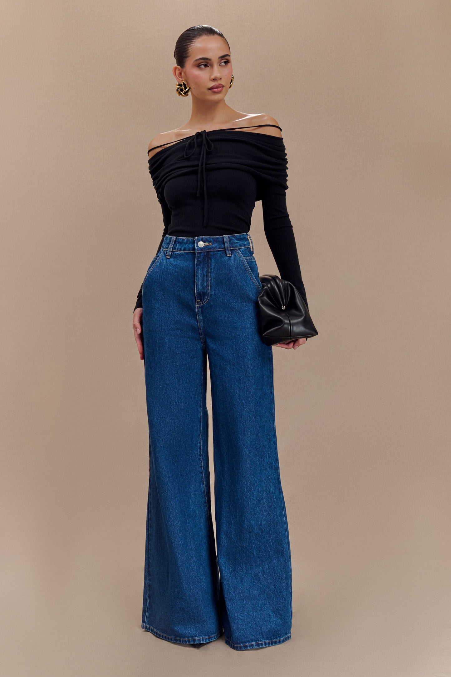 Jen Wide Leg Flare Denim Jeans - Dark Blue