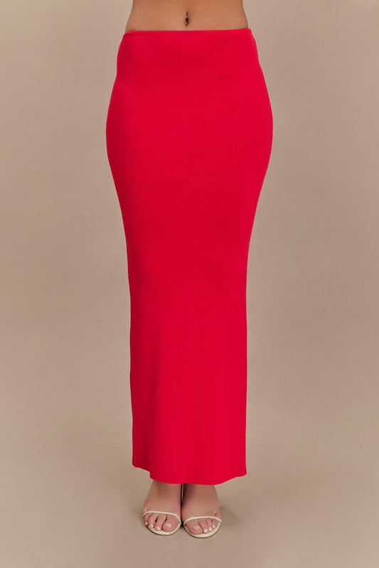 Keaton Fishtail Knit Maxi Skirt - Red