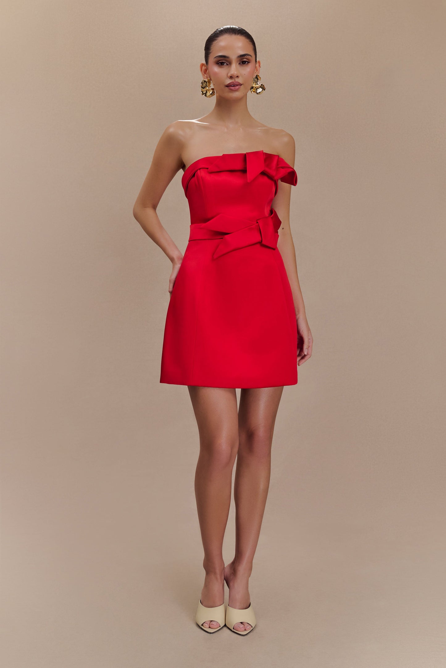 Tatiana Satin Strapless Bow Mini Dress - Red