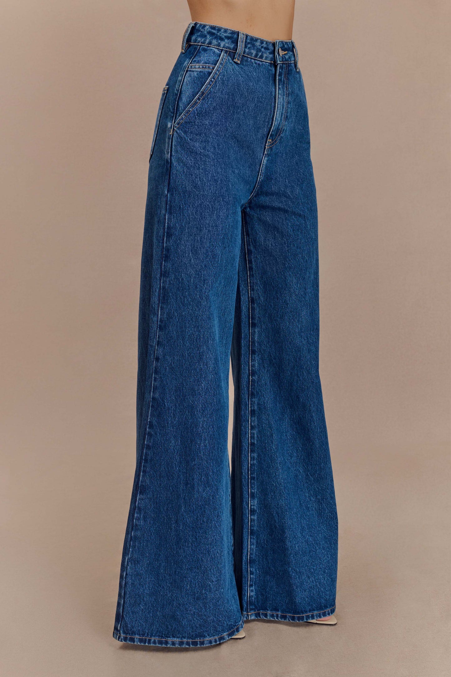 Jen Wide Leg Flare Denim Jeans - Dark Blue