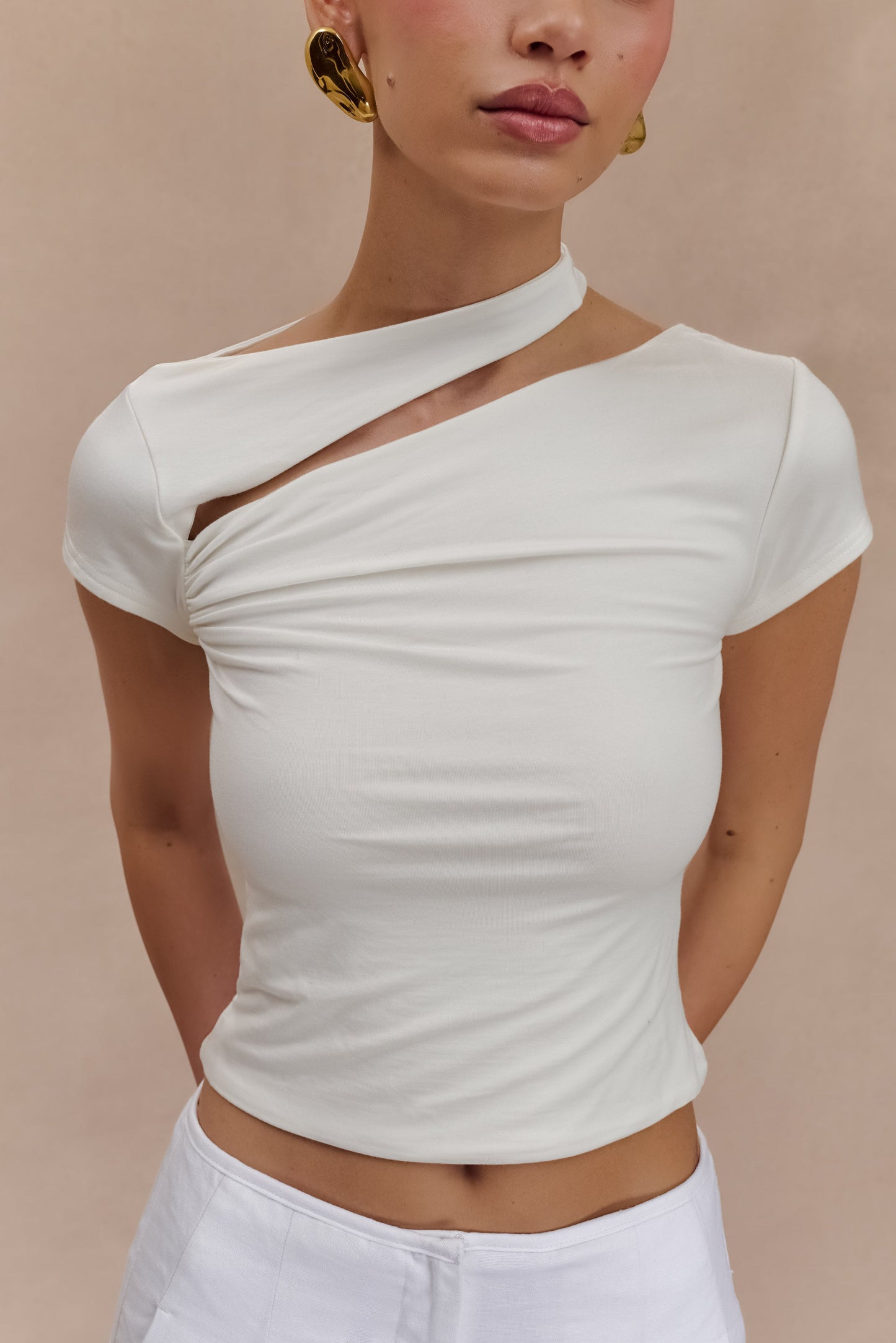 Aurelie Cut Out Short Sleeve Top - Ivory