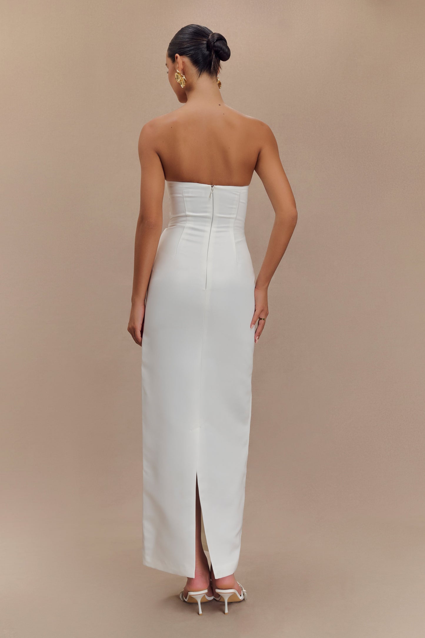 Cyrill Strapless Satin Structured Maxi Dress - White