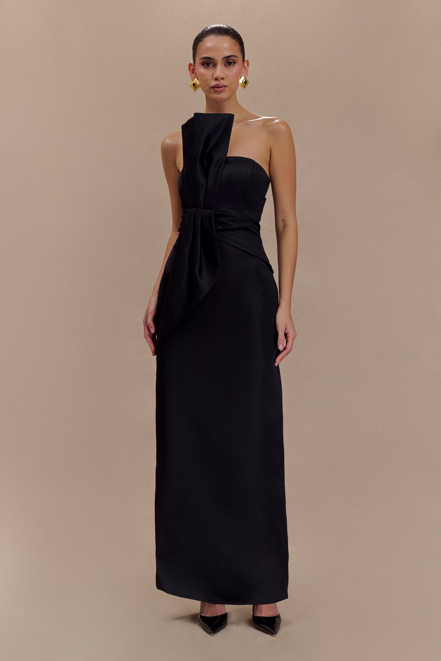 Cyrill Strapless Satin Structured Maxi Dress - Black