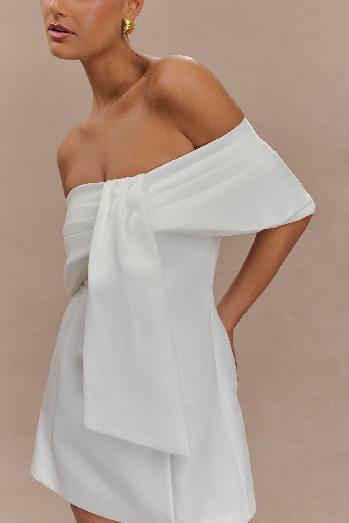 Gloria Mini Off Shoulder Drape Dress - White