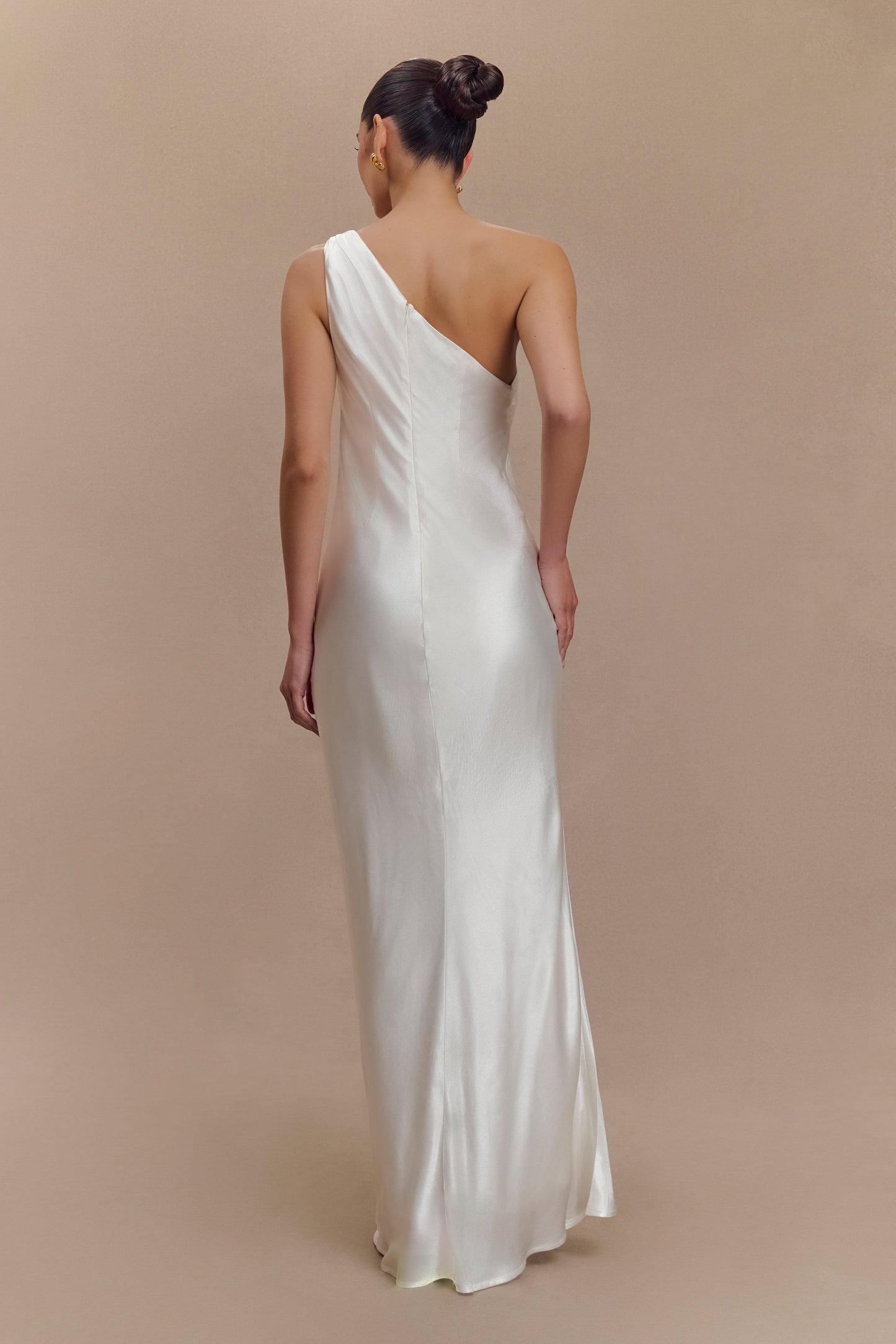 Camille One Shoulder Satin Maxi Dress - White