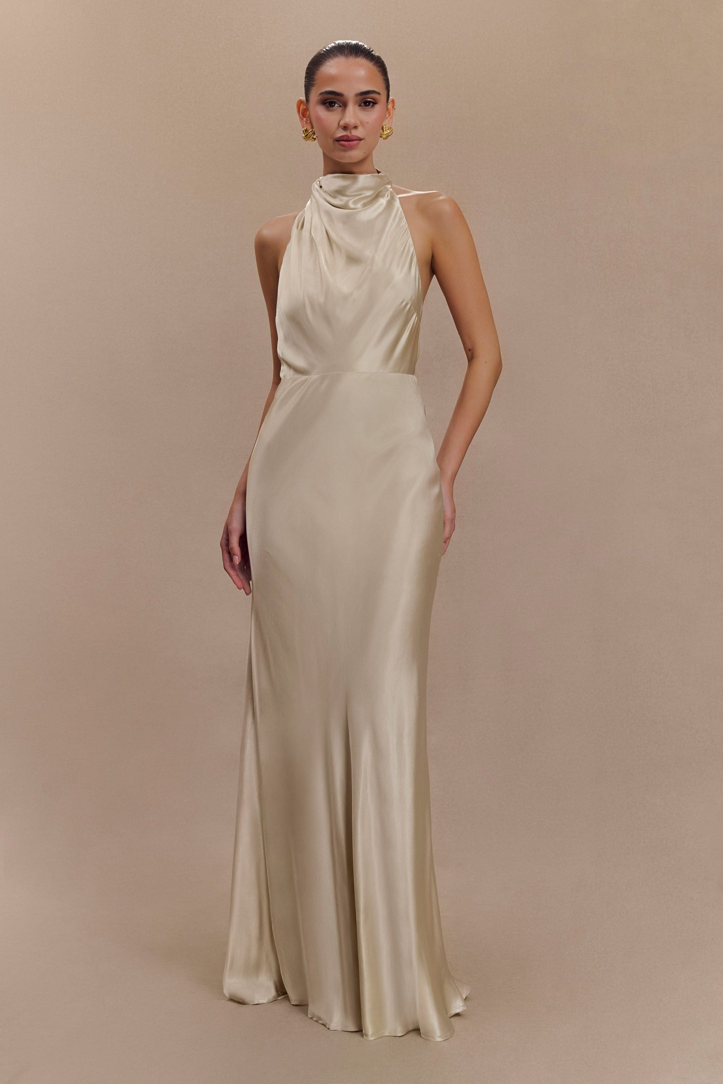 Esther Iridescent Satin Cowl Maxi Dress - Gold