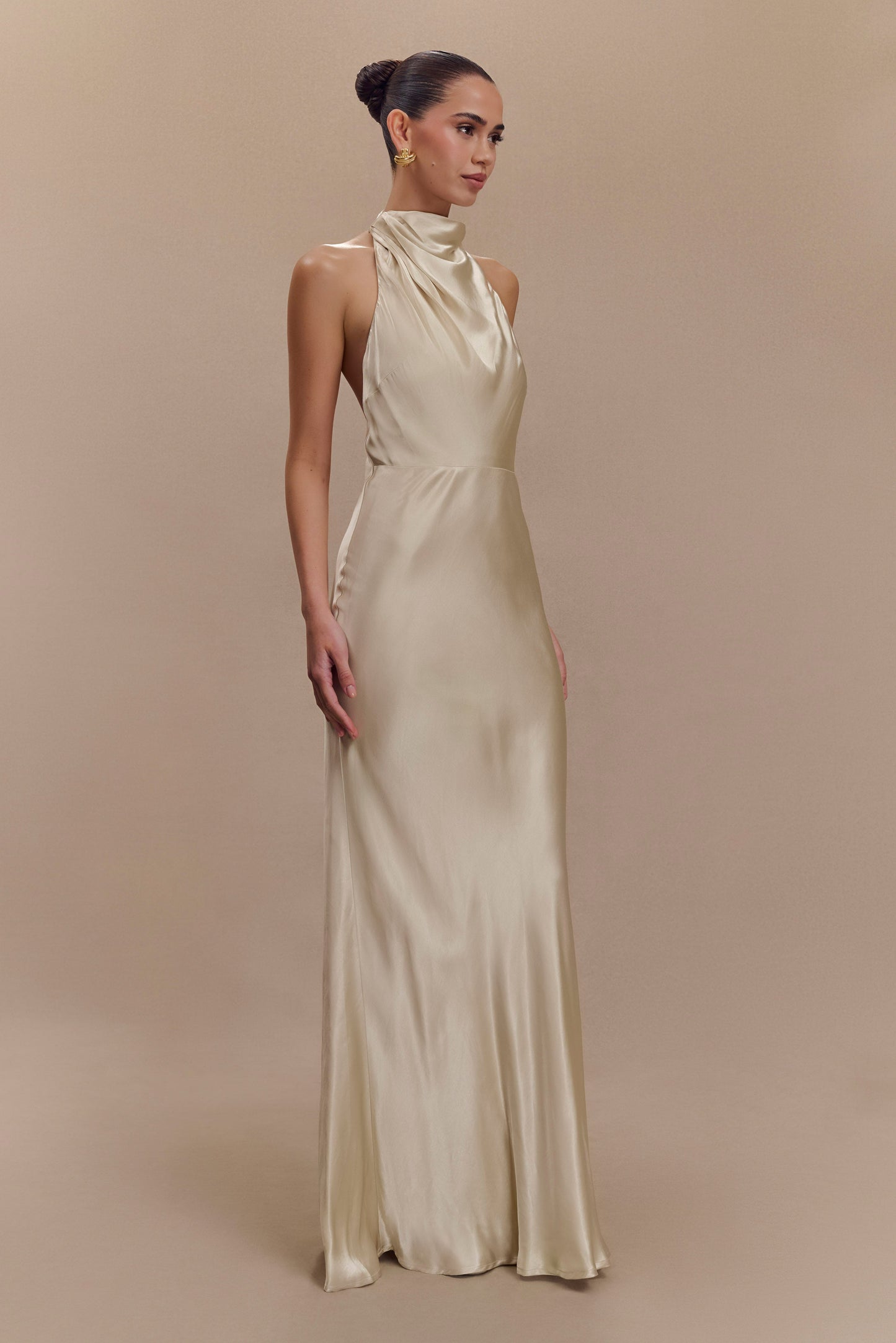 Esther Iridescent Satin Cowl Maxi Dress - Gold