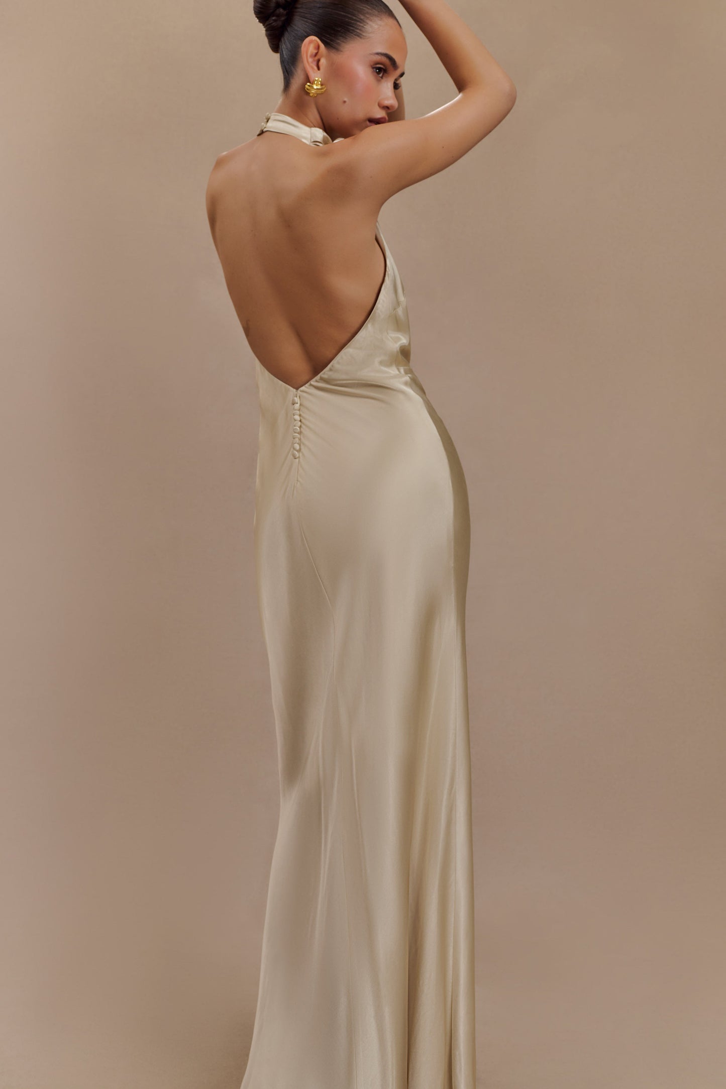 Esther Iridescent Satin Cowl Maxi Dress - Gold