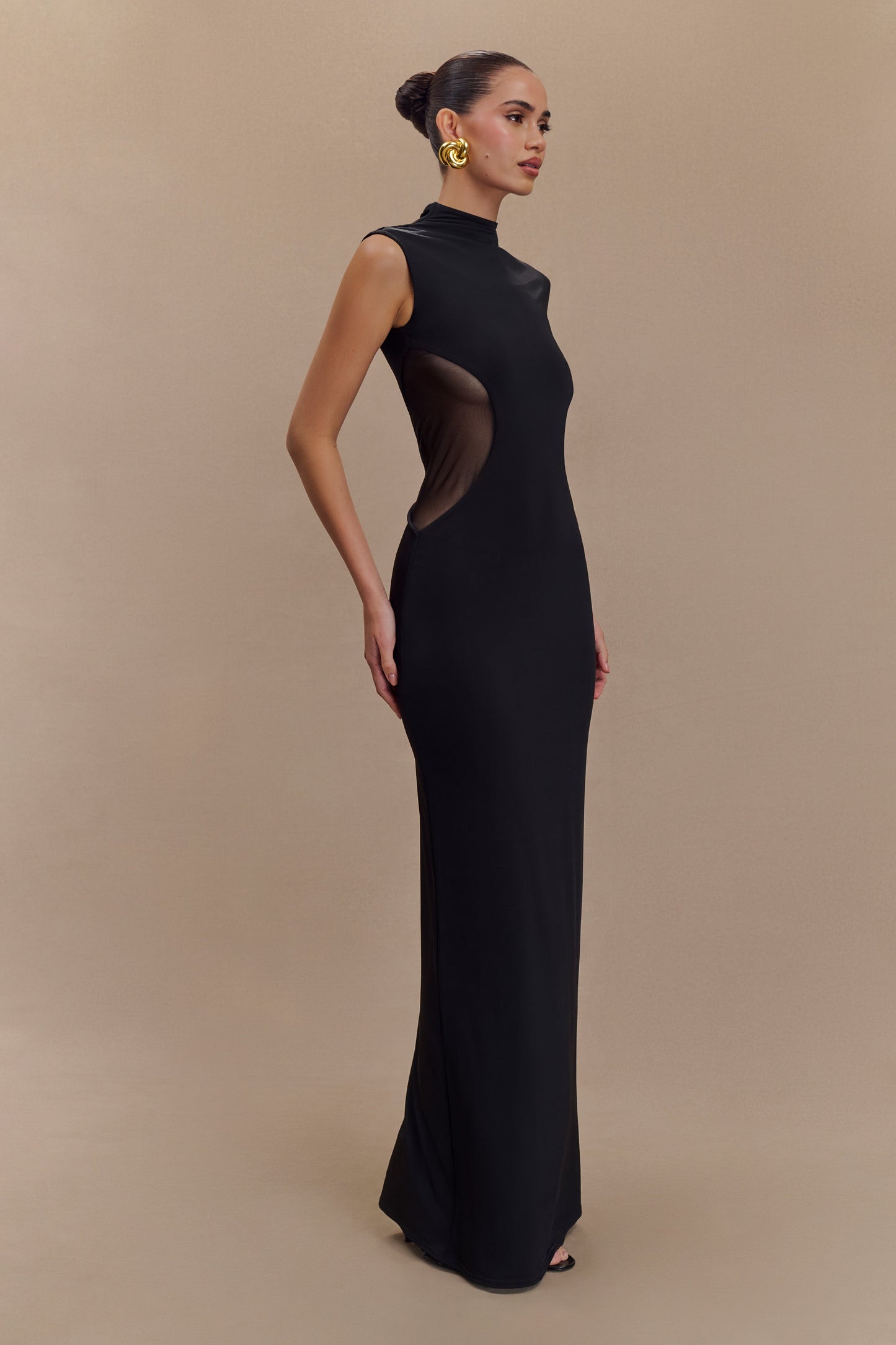 Massie Slinky And Mesh Maxi Dress - Black