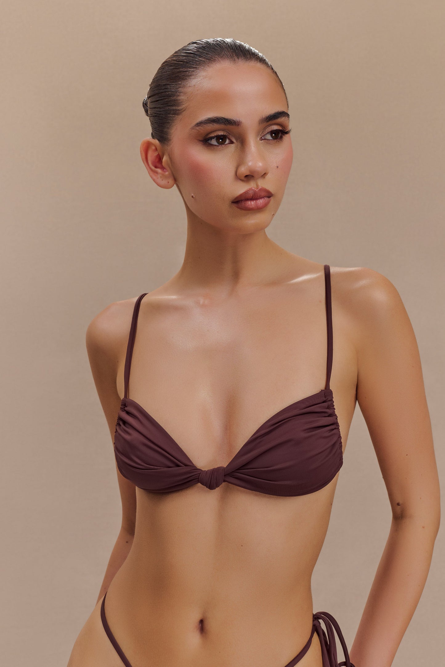 Rosmunda Ruched Bikini Top - Chocolate