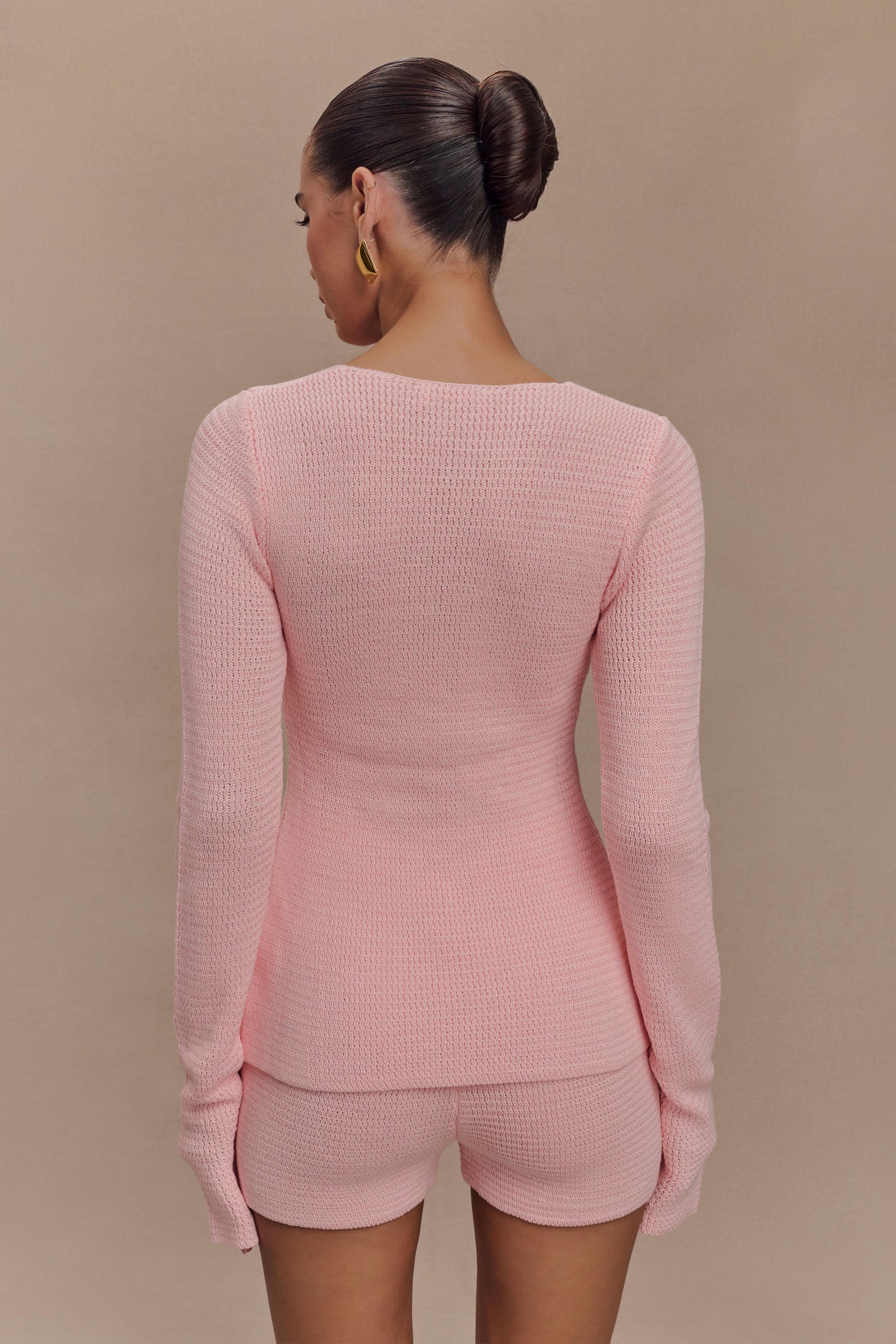 Noah Knit Tie Long Sleeve Top - Baby Pink