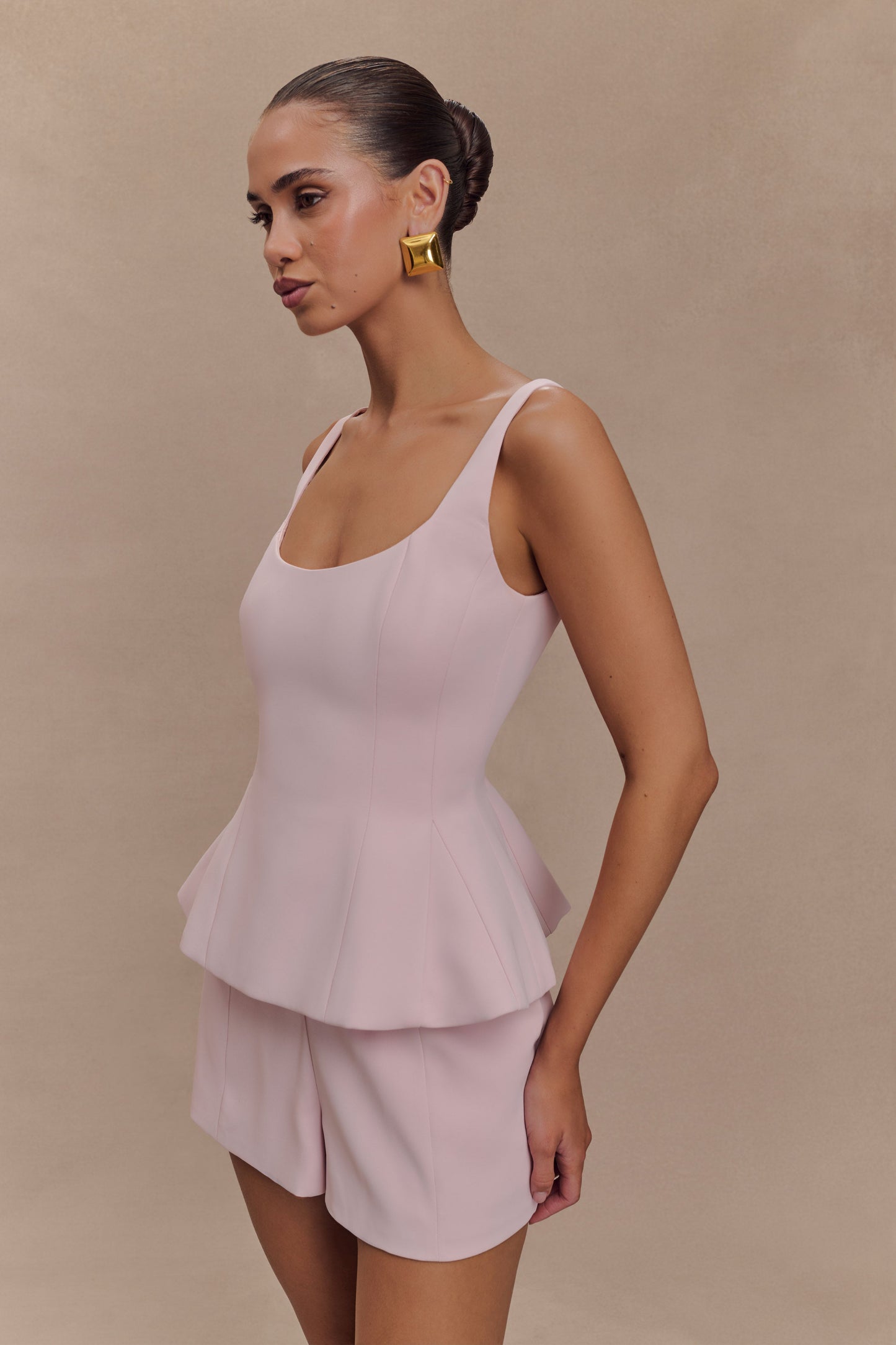 Korrie Suiting Peplum Top - Powder Pink