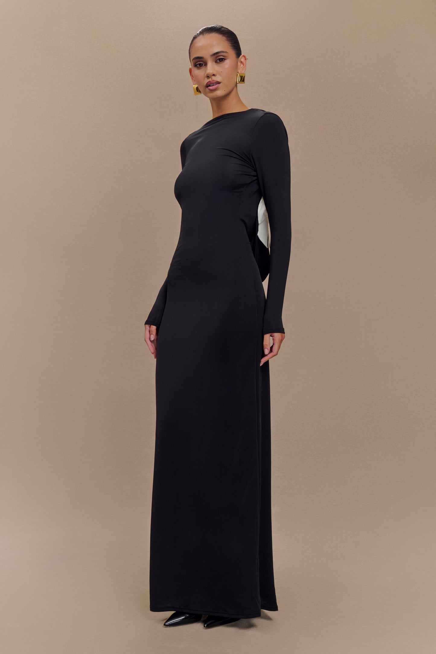 Bennett Slinky Long Sleeve Maxi Dress - Black/White