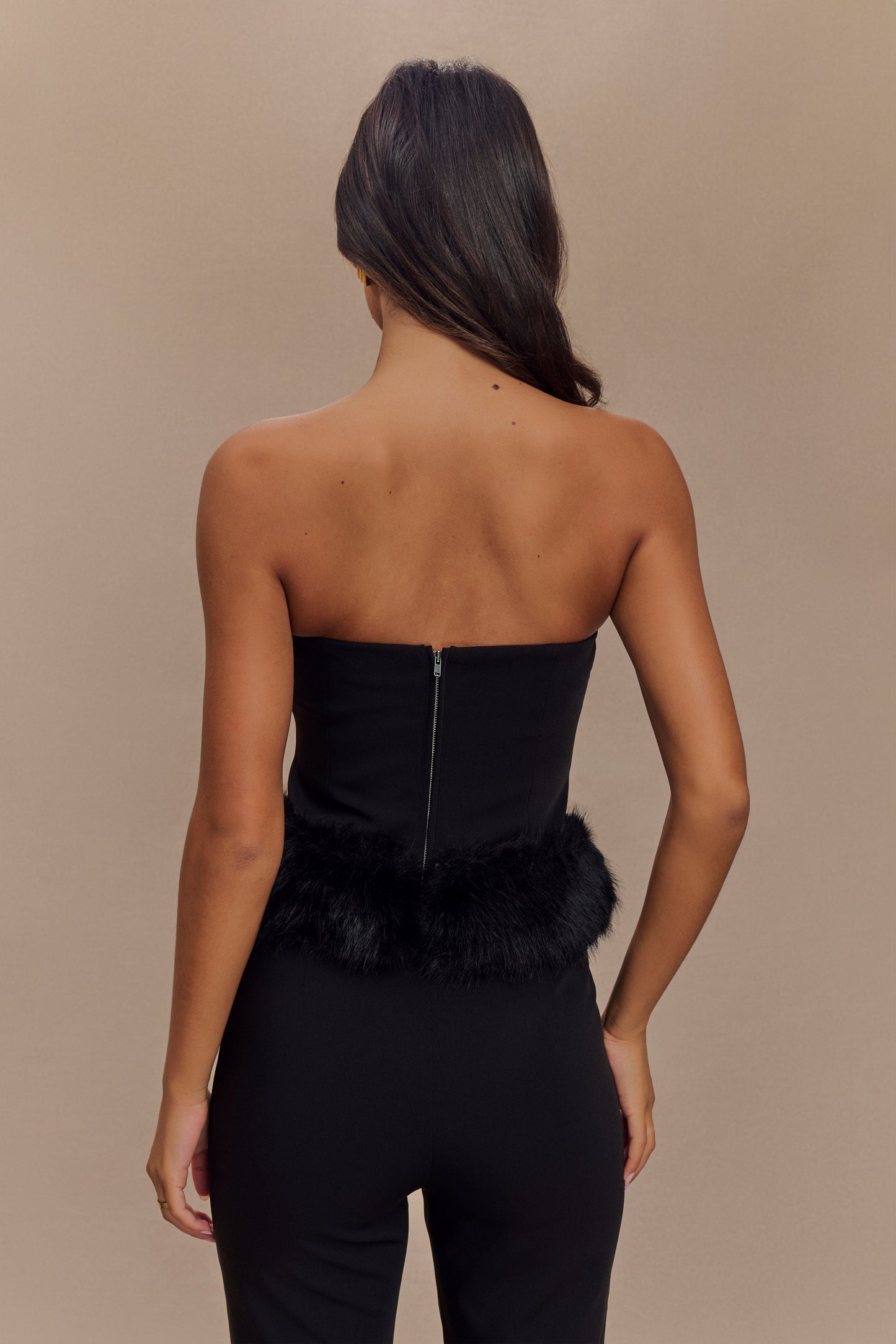 Jacklyn Strapless Faux Fur Top - Black