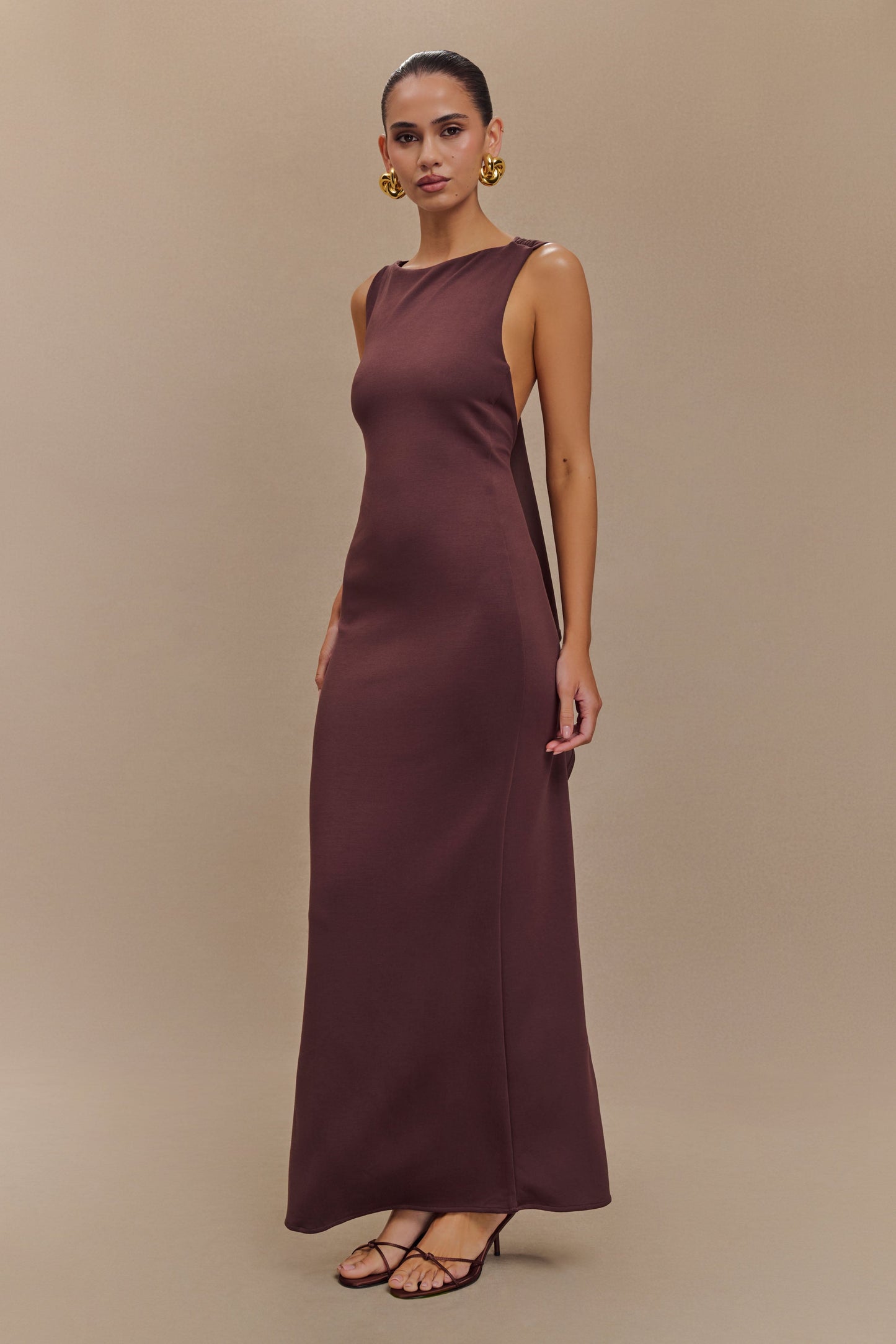 Catelyn Asymmetrical Scuba Jersey Midi Dress - Cacao Brown