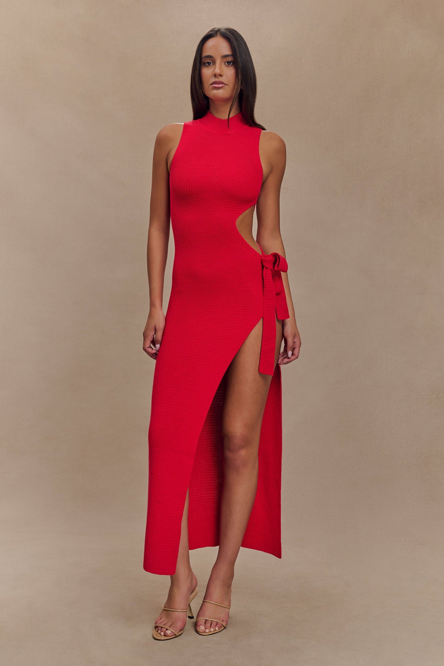 Stephanie Cut Out Knit Maxi Dress - Red