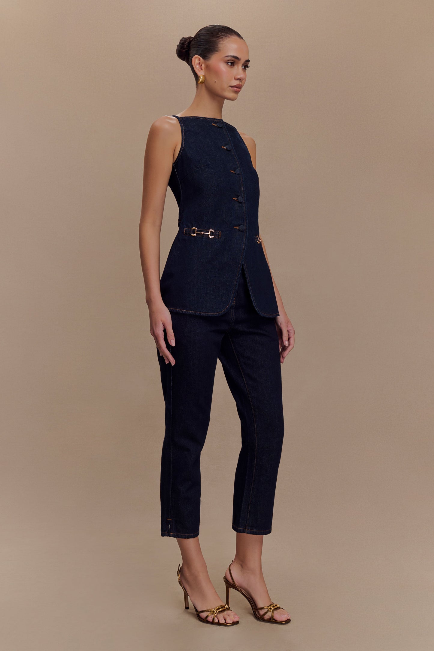 Ashton Sleeveless Button Denim Top - Indigo Blue