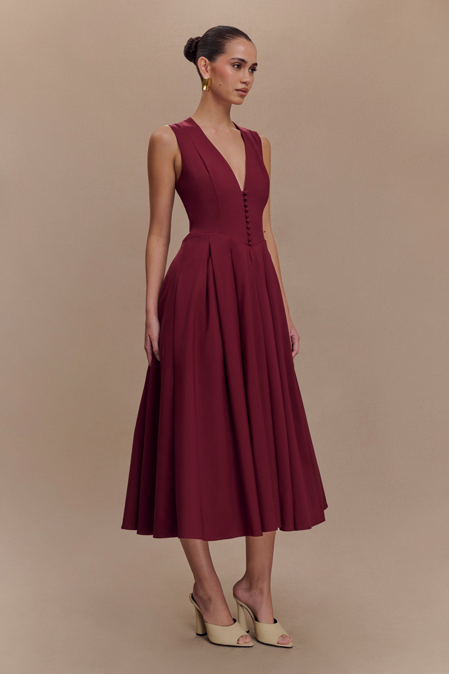 Keely Cotton Sleeveless Midi Dress - Wine