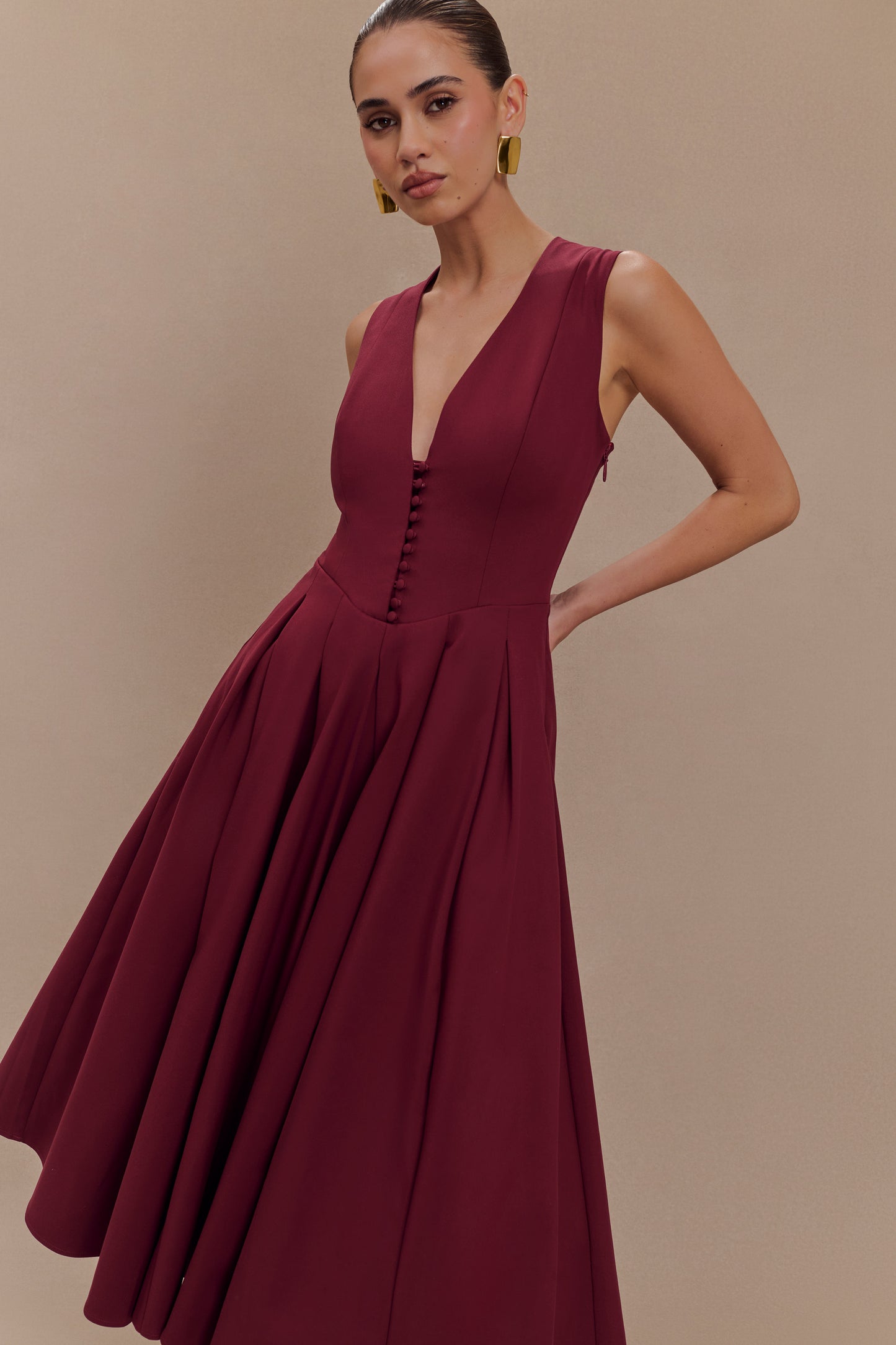 Keely Cotton Sleeveless Midi Dress - Wine