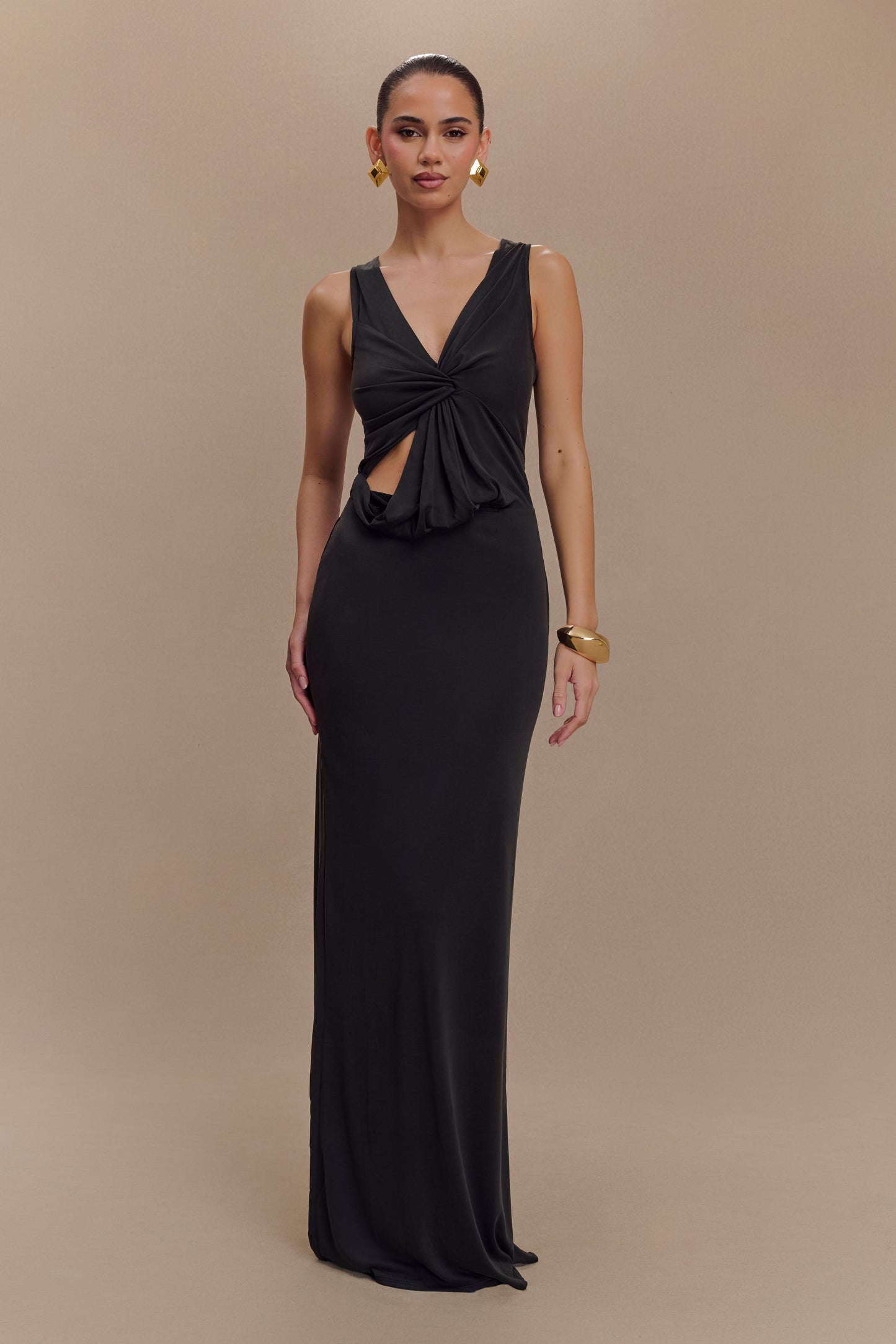 Kassidy Peached Jersey Maxi Dress - Black