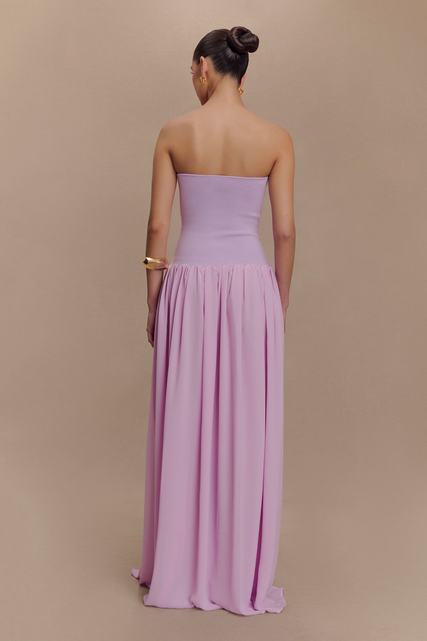 Lyanna Knit And Chiffon Strapless Maxi Dress - Lilac