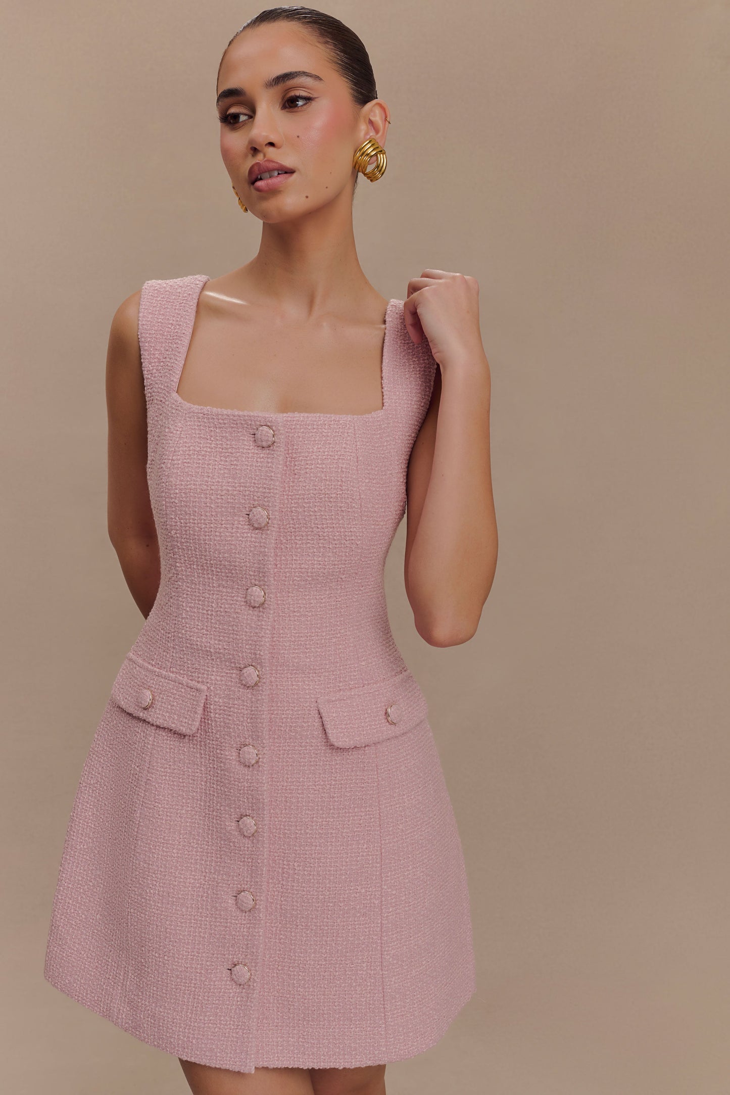 Desire Boucle Mini Dress - Powder Pink