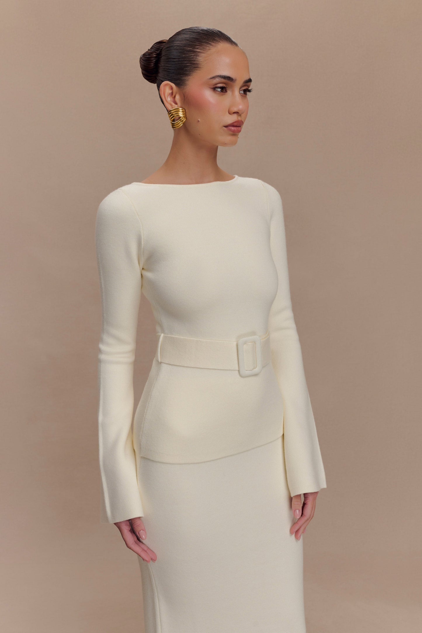 Justine Belted Knit Top - Ivory