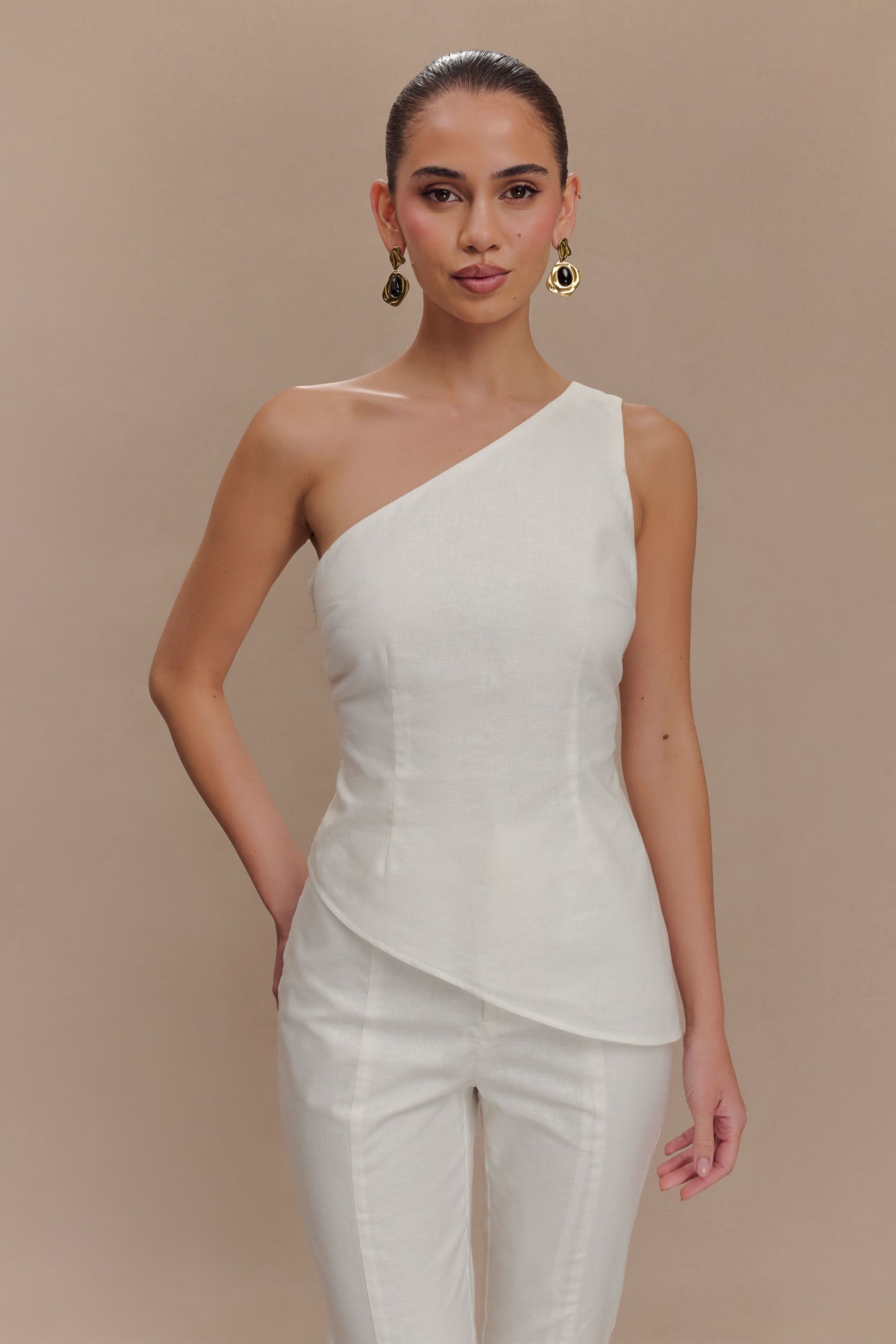 Dora Linen One Shoulder Top - Ivory