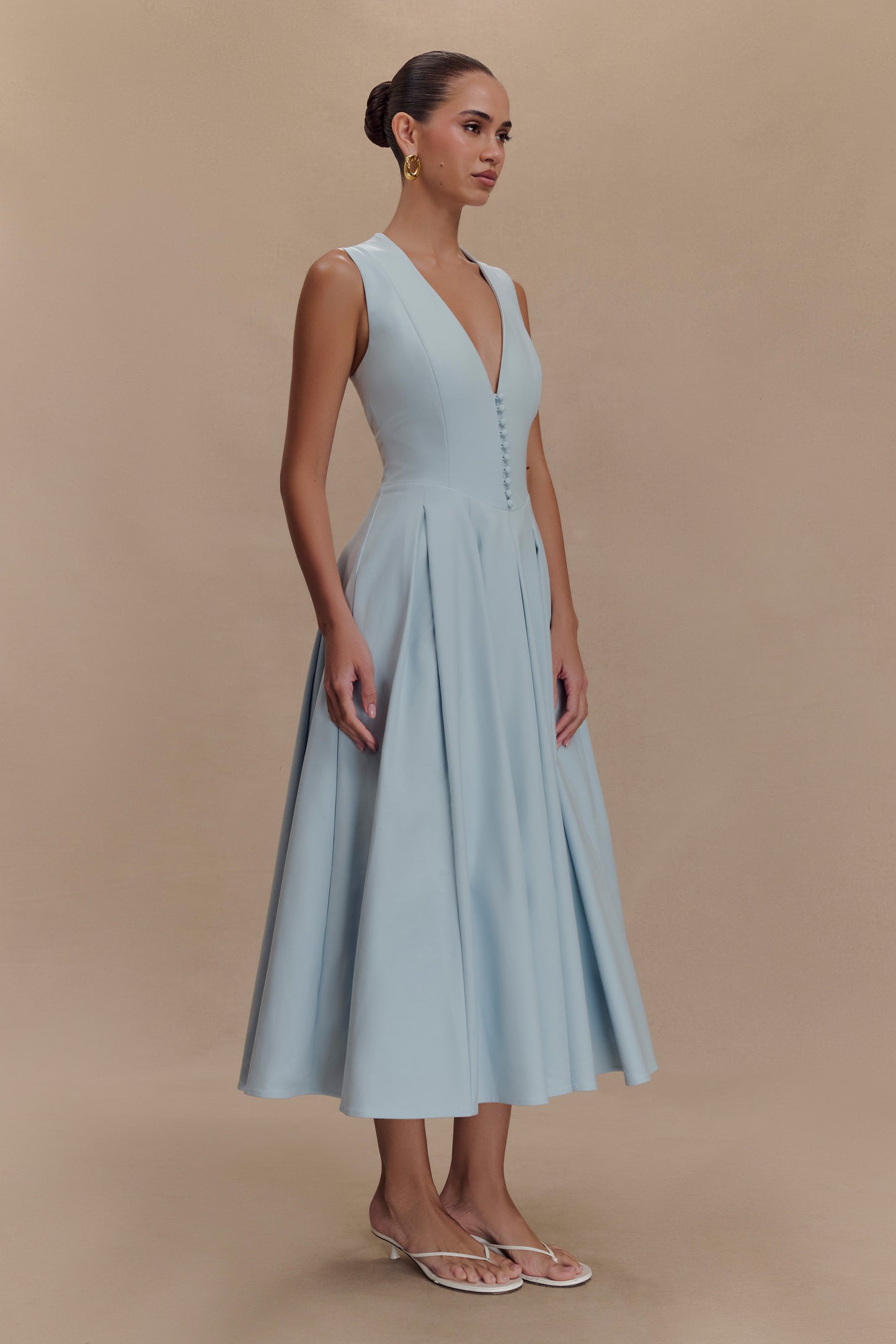 Keely Cotton Sleeveless Midi Dress - Sky Blue